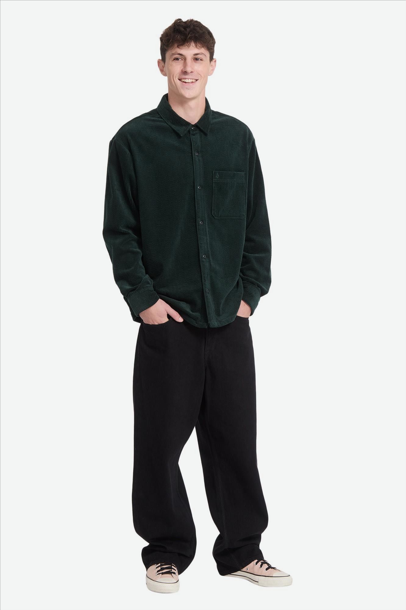 Volcom - Donkergroen Fostered Cord hemd