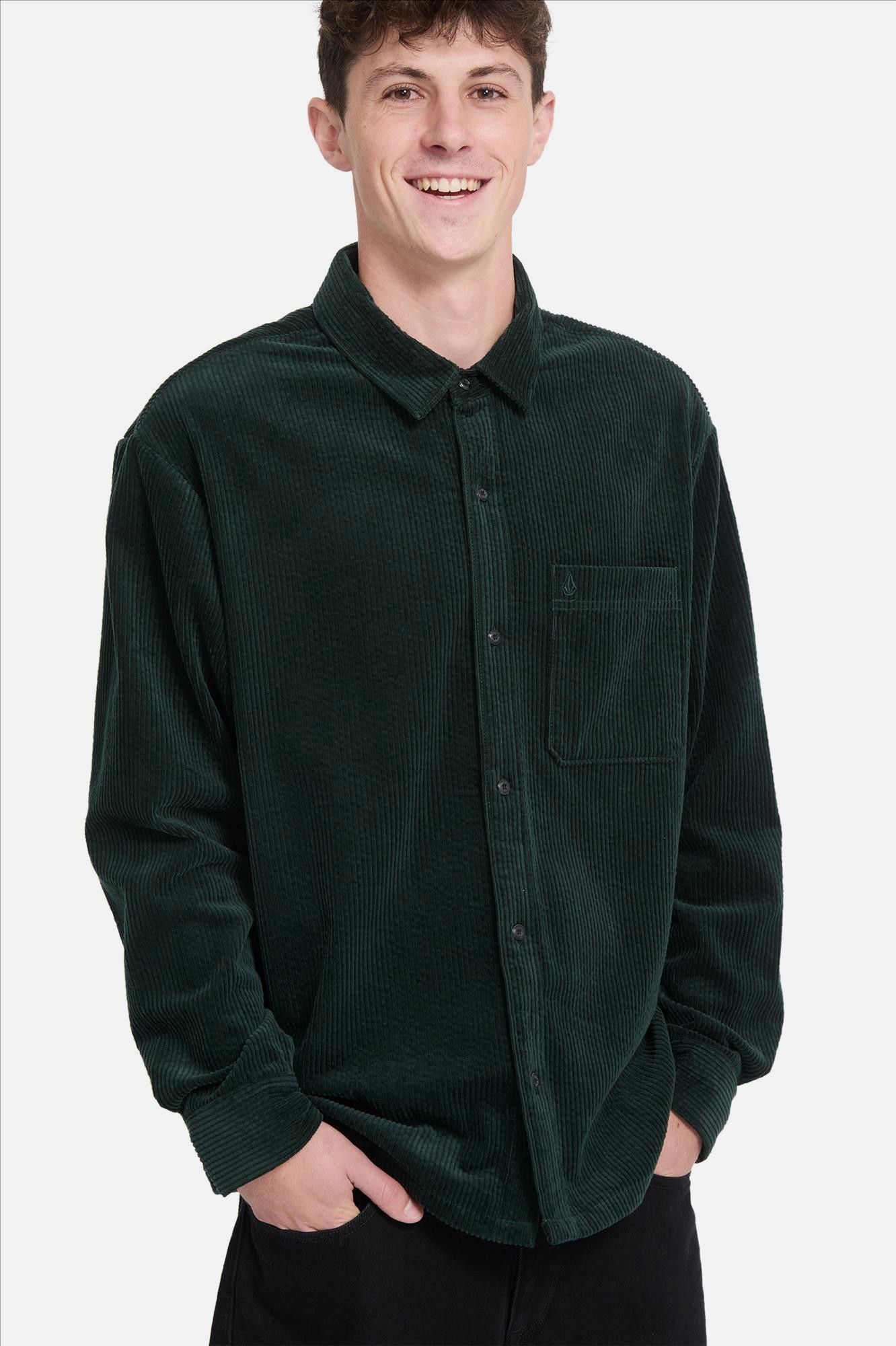Volcom - Donkergroen Fostered Cord hemd