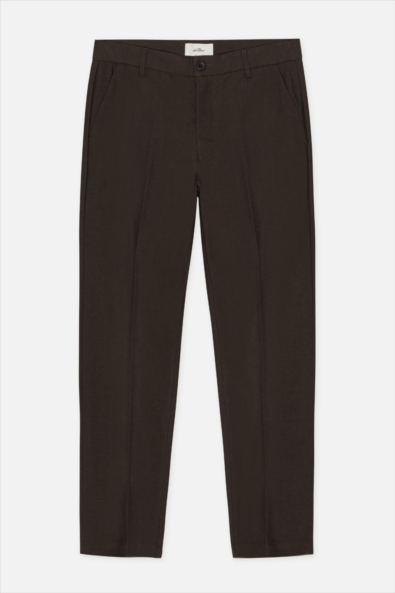 LES DEUX  - Donkerbruine Brushed Twill regular kostuumbroek