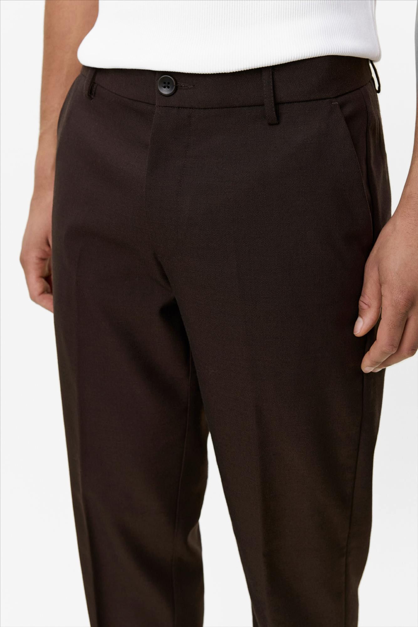 LES DEUX  - Donkerbruine Brushed Twill regular kostuumbroek