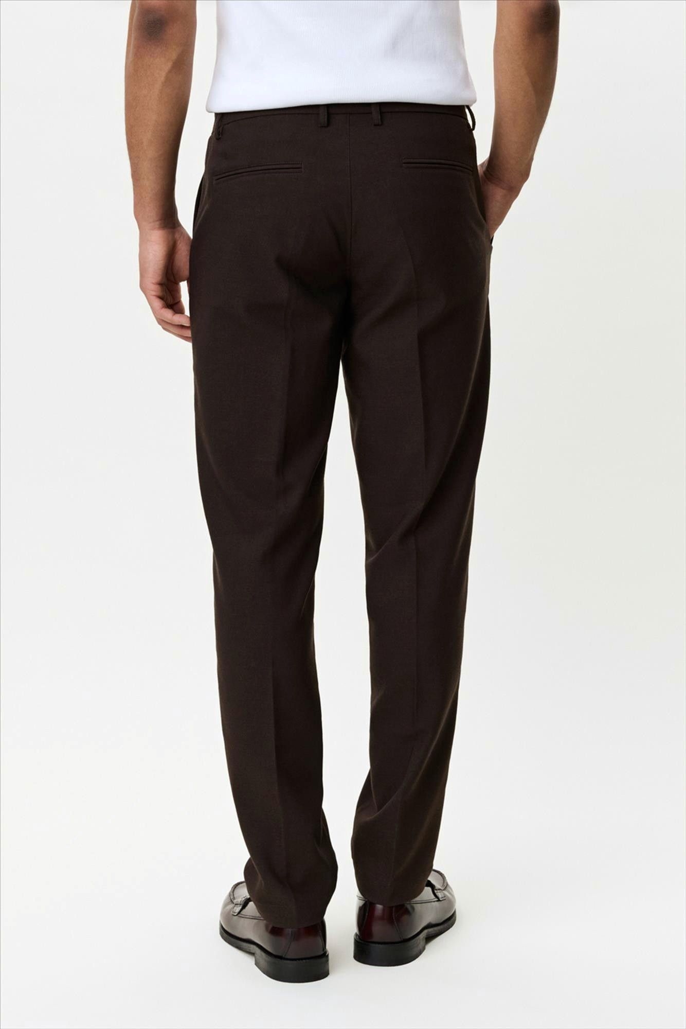 LES DEUX  - Donkerbruine Brushed Twill regular kostuumbroek