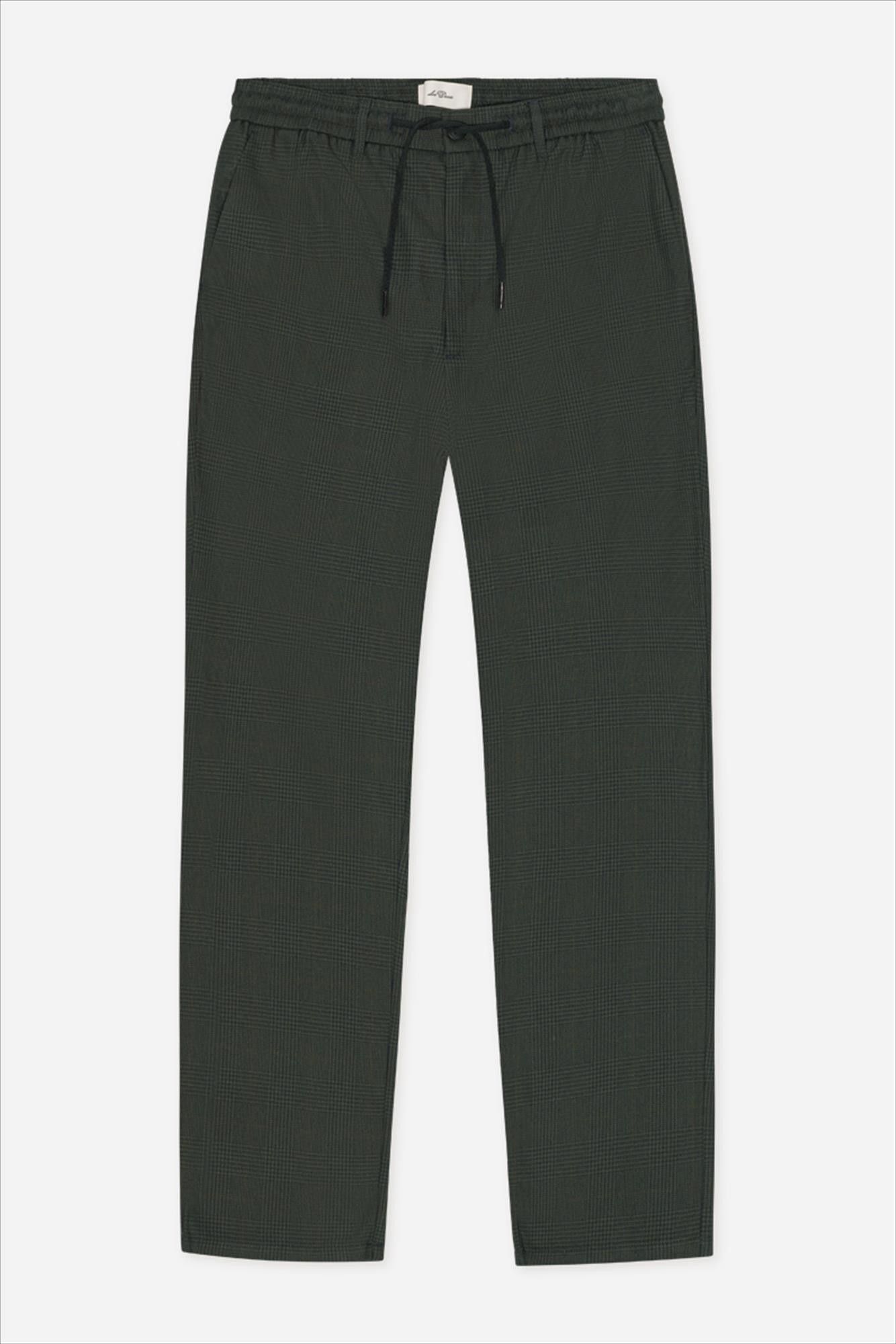 LES DEUX  - Donkerblauw-Donkergroene Houndstooth tapered kostuumbroek