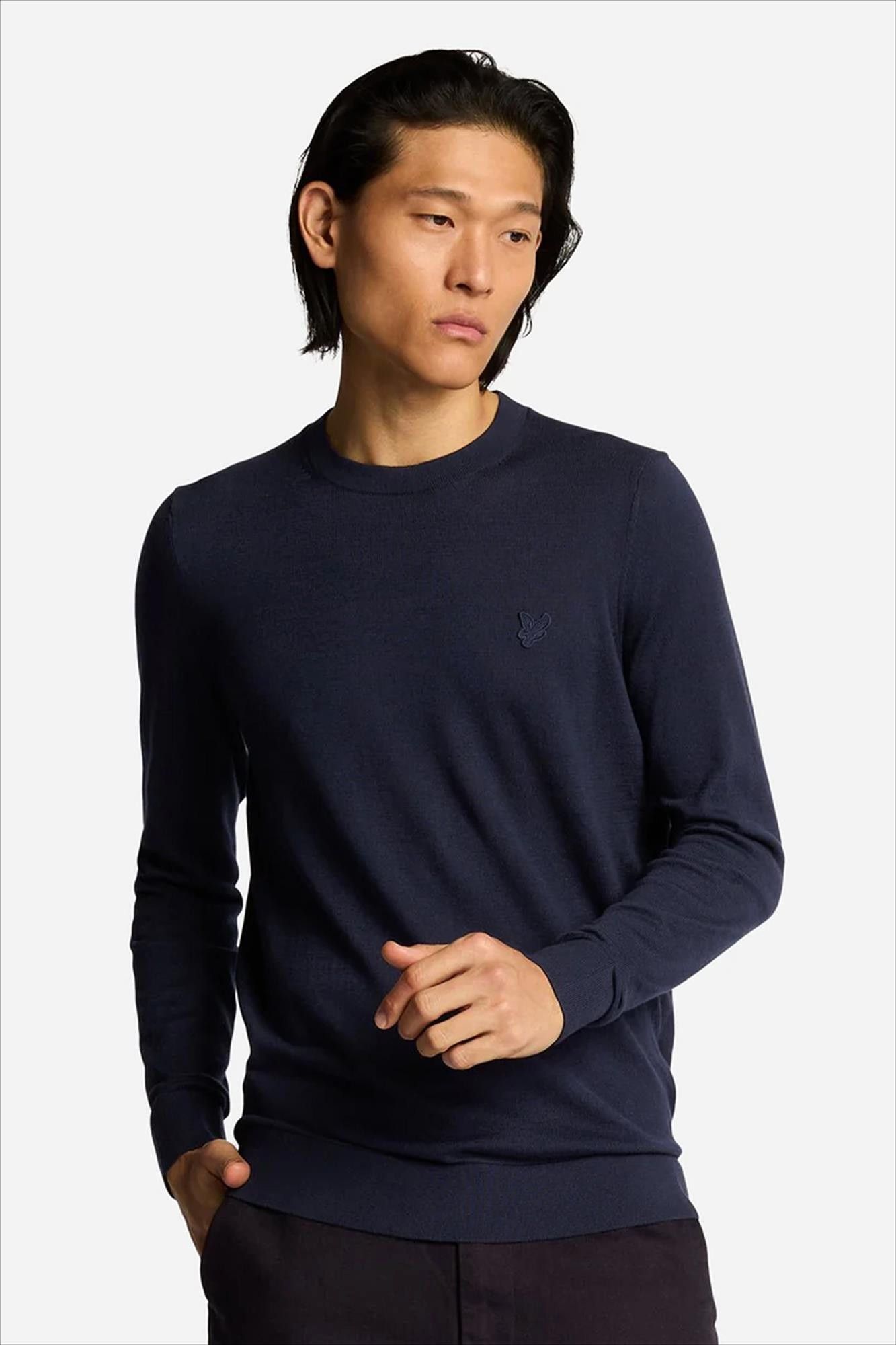 Lyle & Scott - Donkerblauwe Tonal Superfine trui