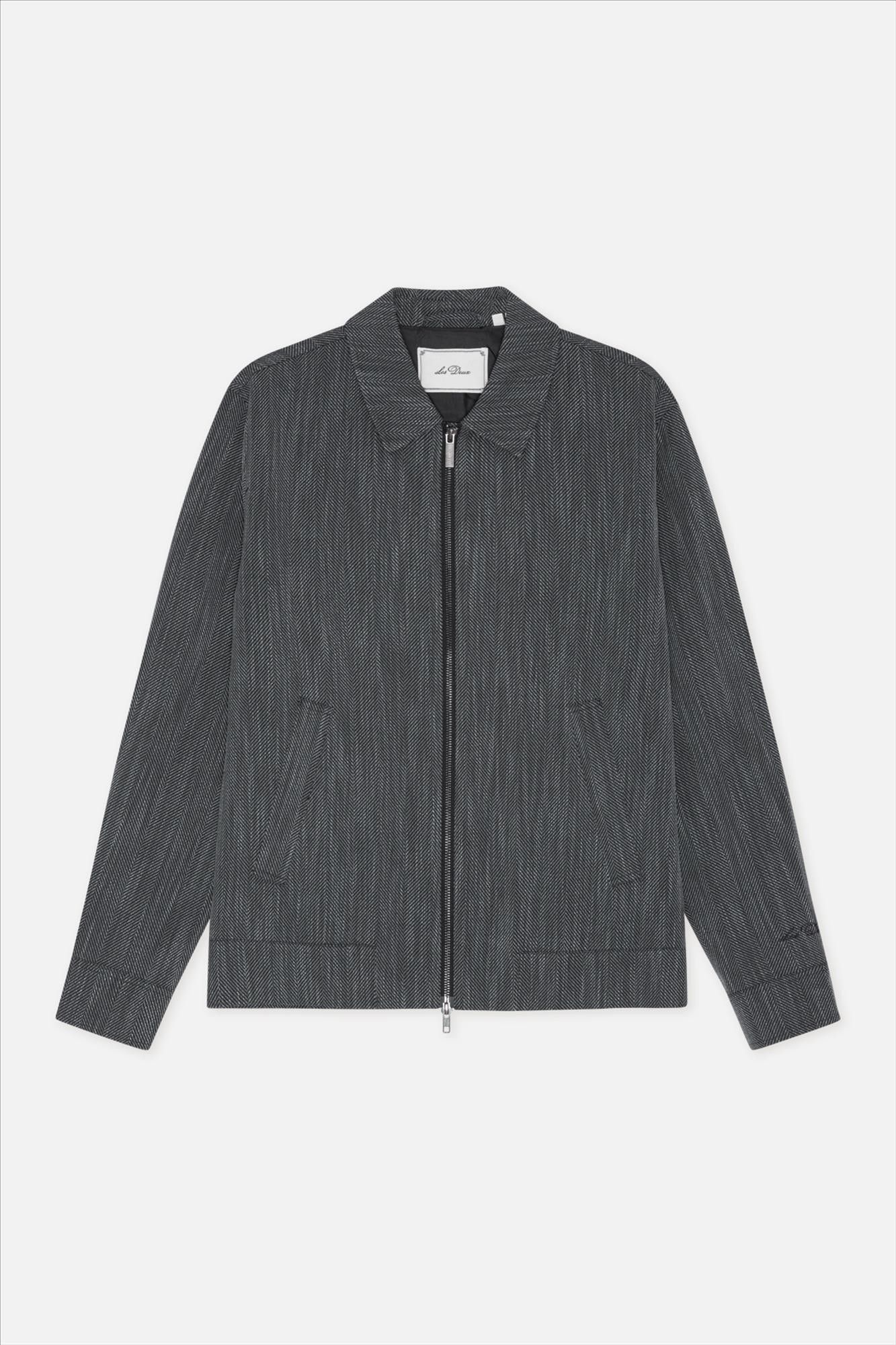 LES DEUX  - Donkergrijze Herringbone Coach jas