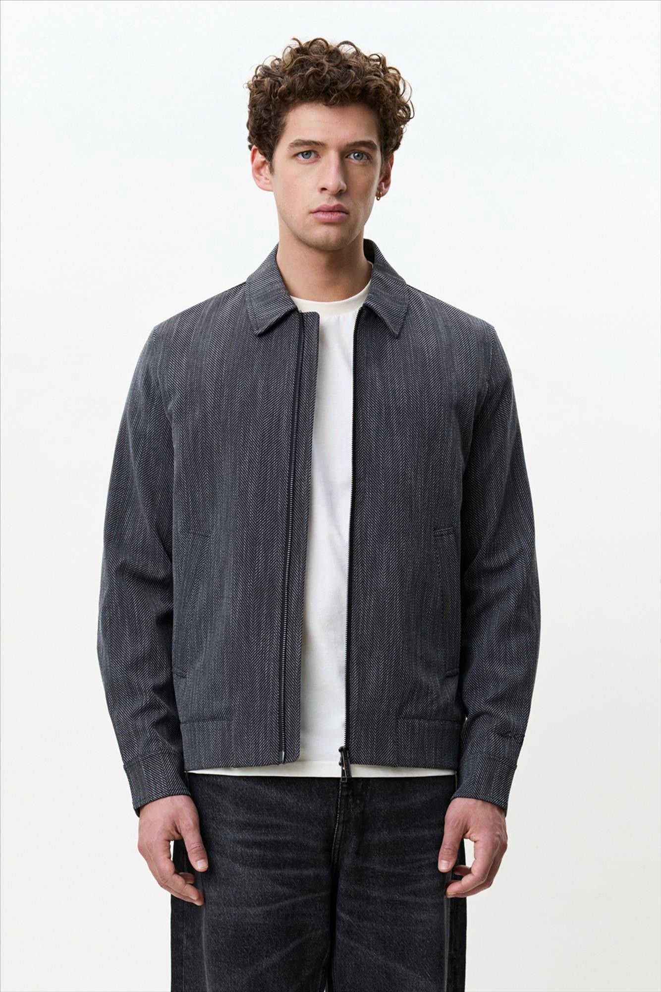 LES DEUX  - Donkergrijze Herringbone Coach jas