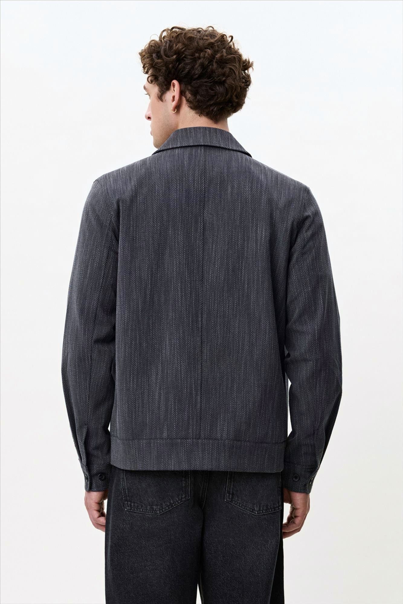 LES DEUX  - Donkergrijze Herringbone Coach jas