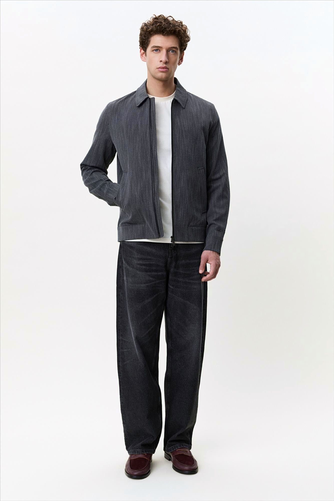 LES DEUX  - Donkergrijze Herringbone Coach jas