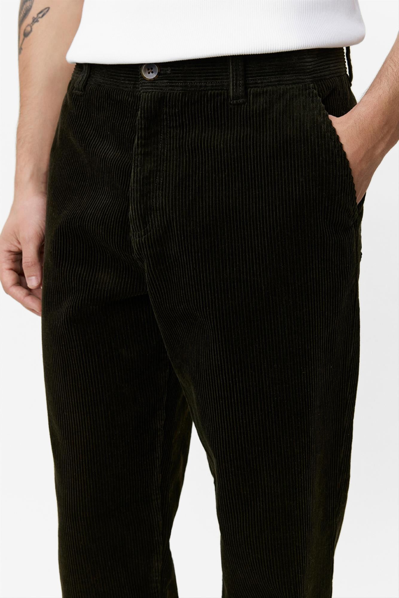 LES DEUX  - Donkergroene Corduroy tapered broek