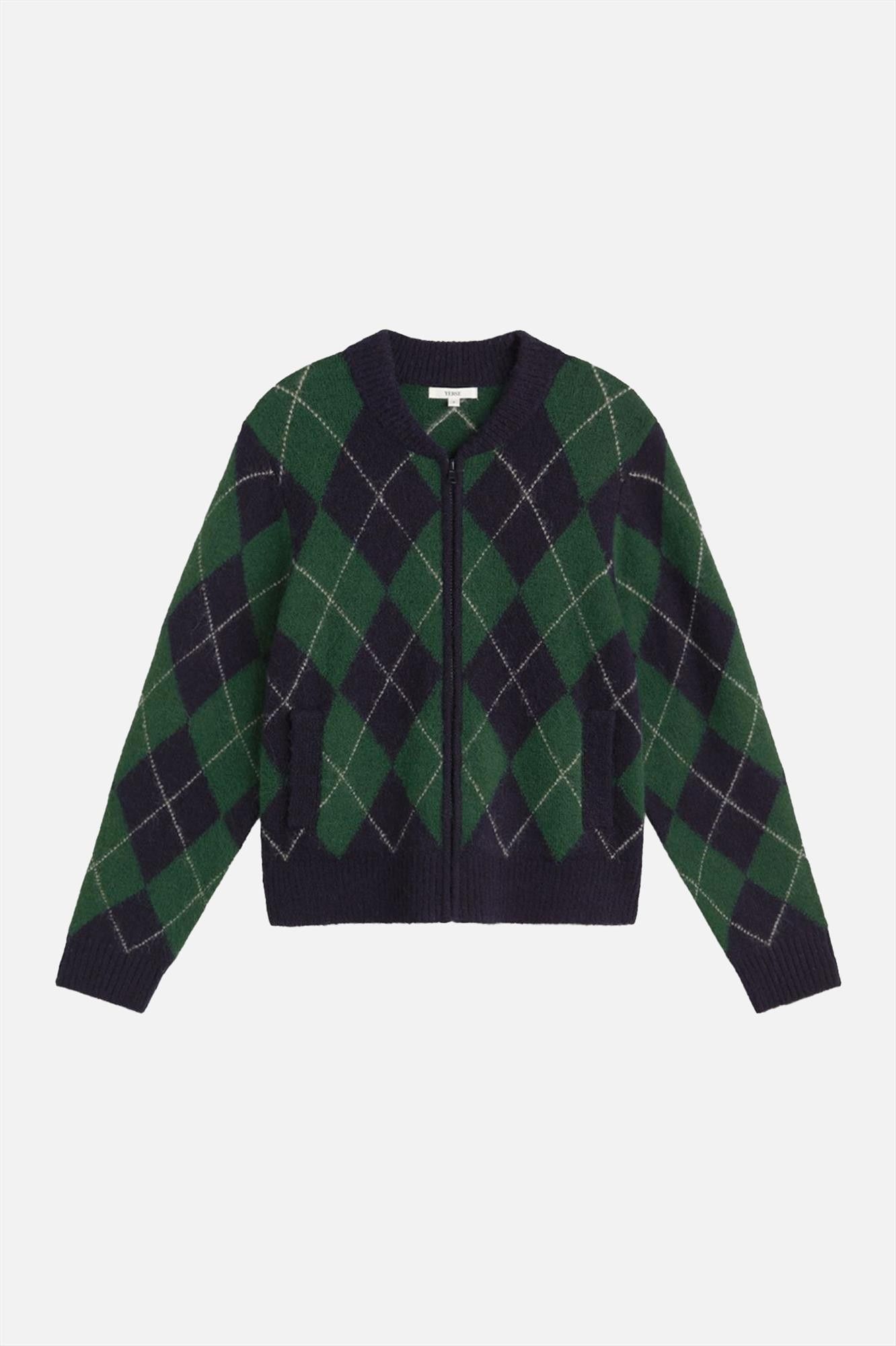 YERSE - Donkerblauw-Groene Tartan cardigan
