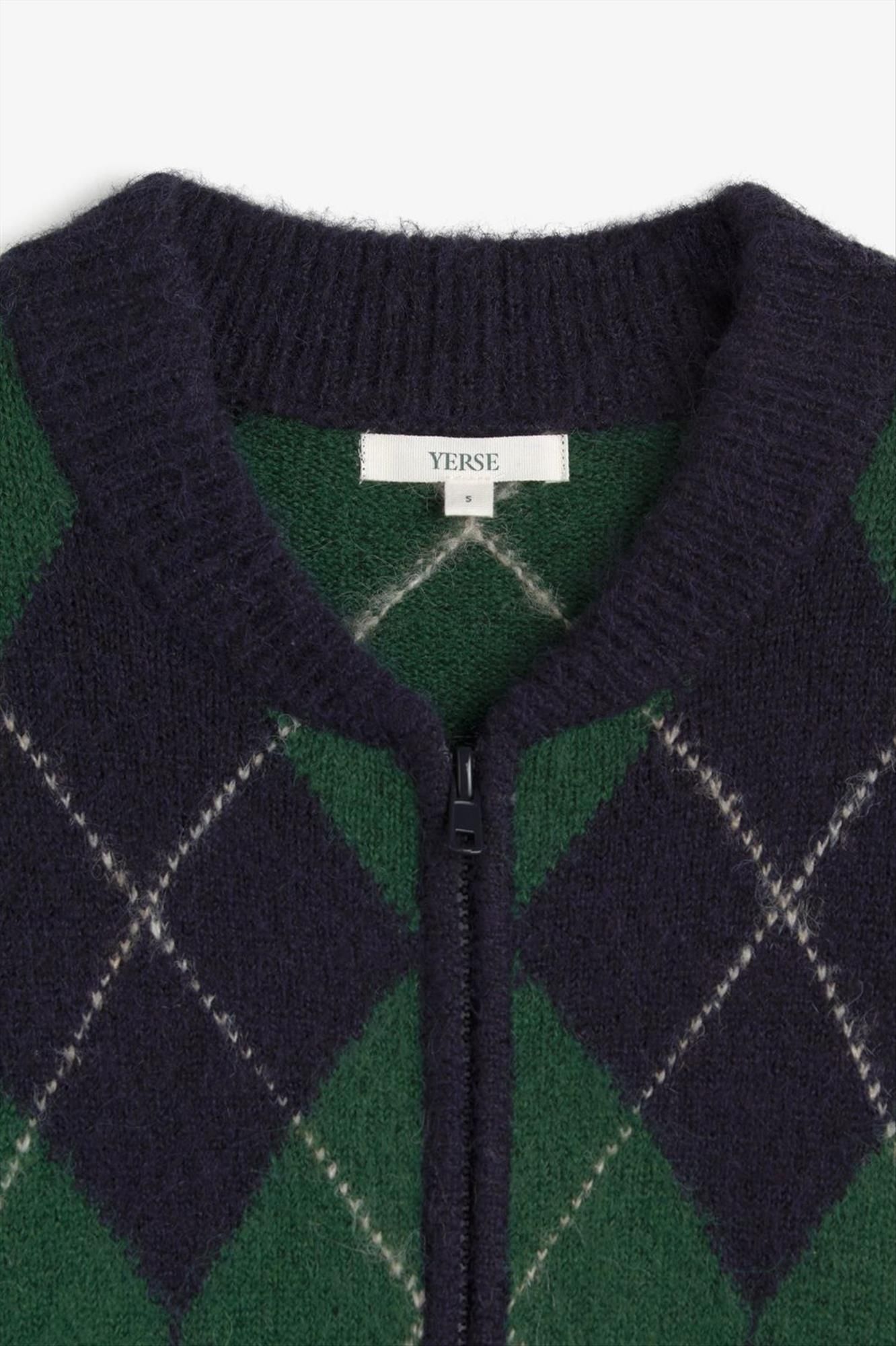 YERSE - Donkerblauw-Groene Tartan cardigan