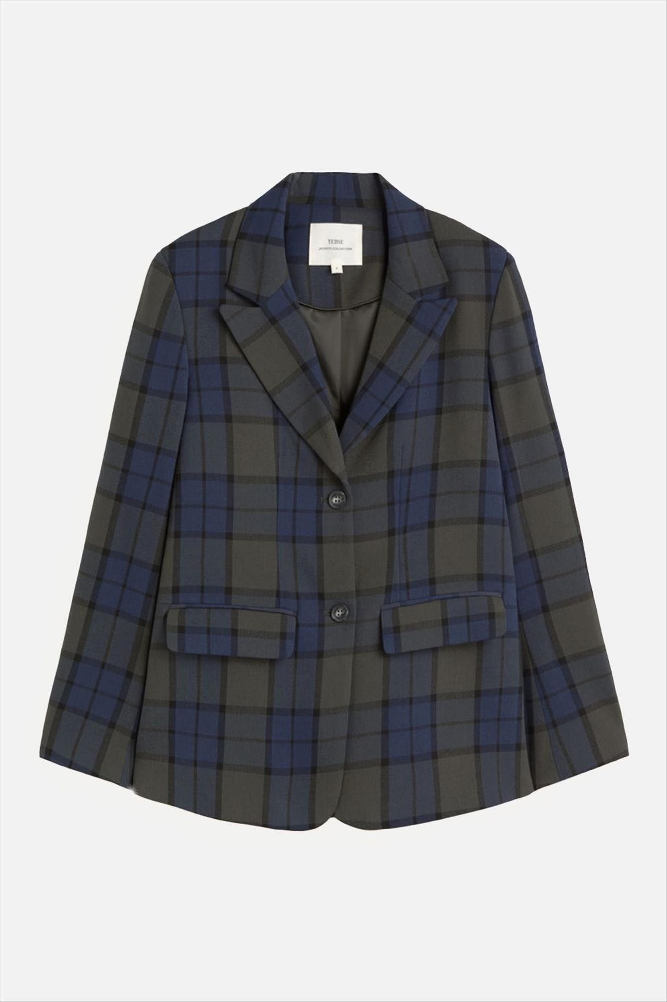 YERSE - Donkergroen-Donkerblauwe Check blazer