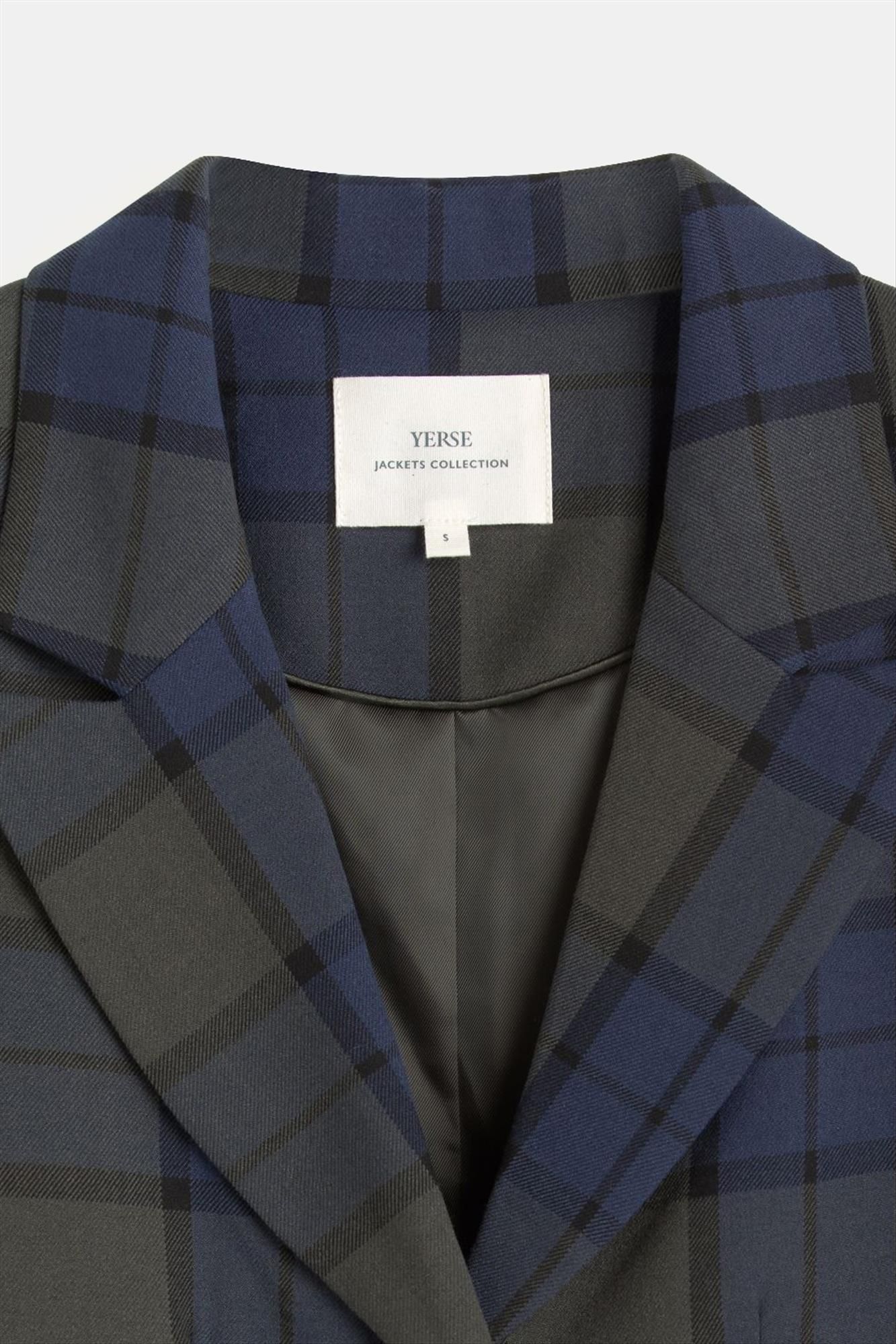 YERSE - Donkergroen-Donkerblauwe Check blazer
