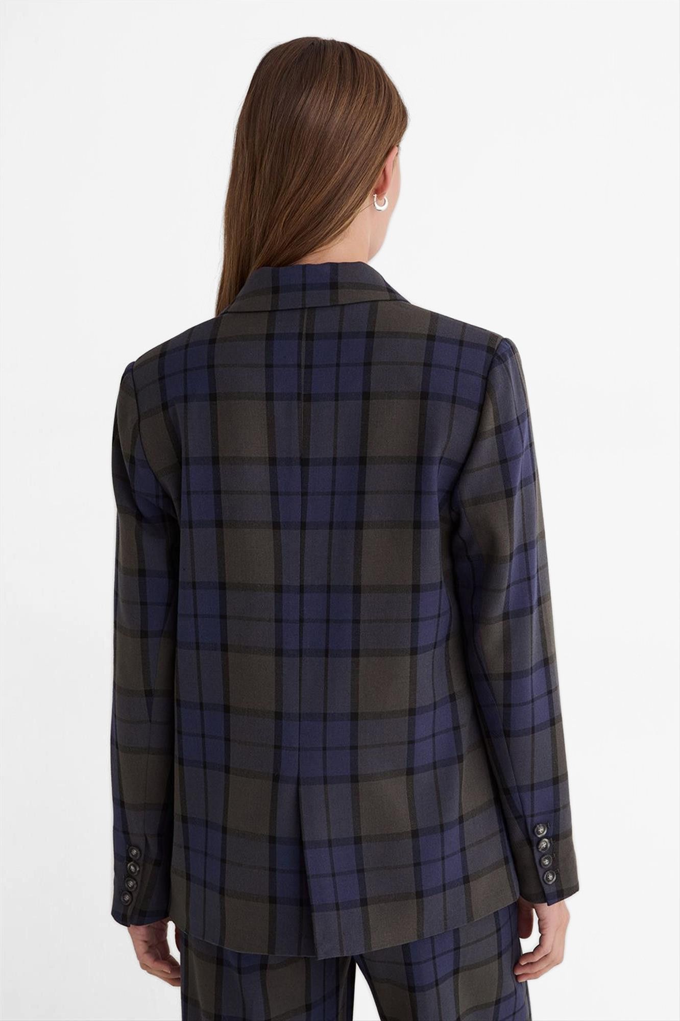 YERSE - Donkergroen-Donkerblauwe Check blazer