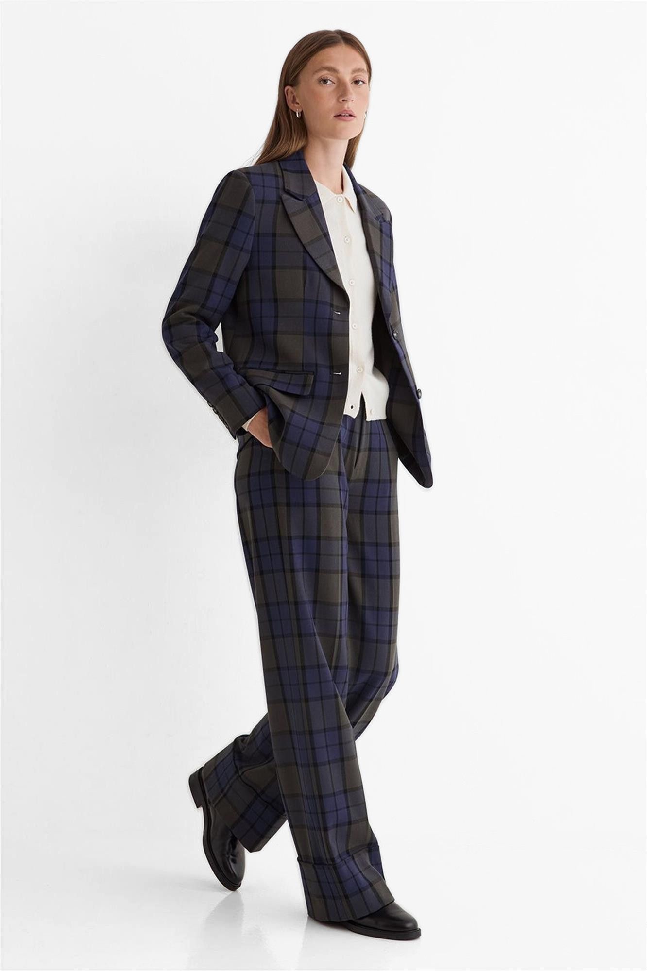 YERSE - Donkergroen-Donkerblauwe Check blazer