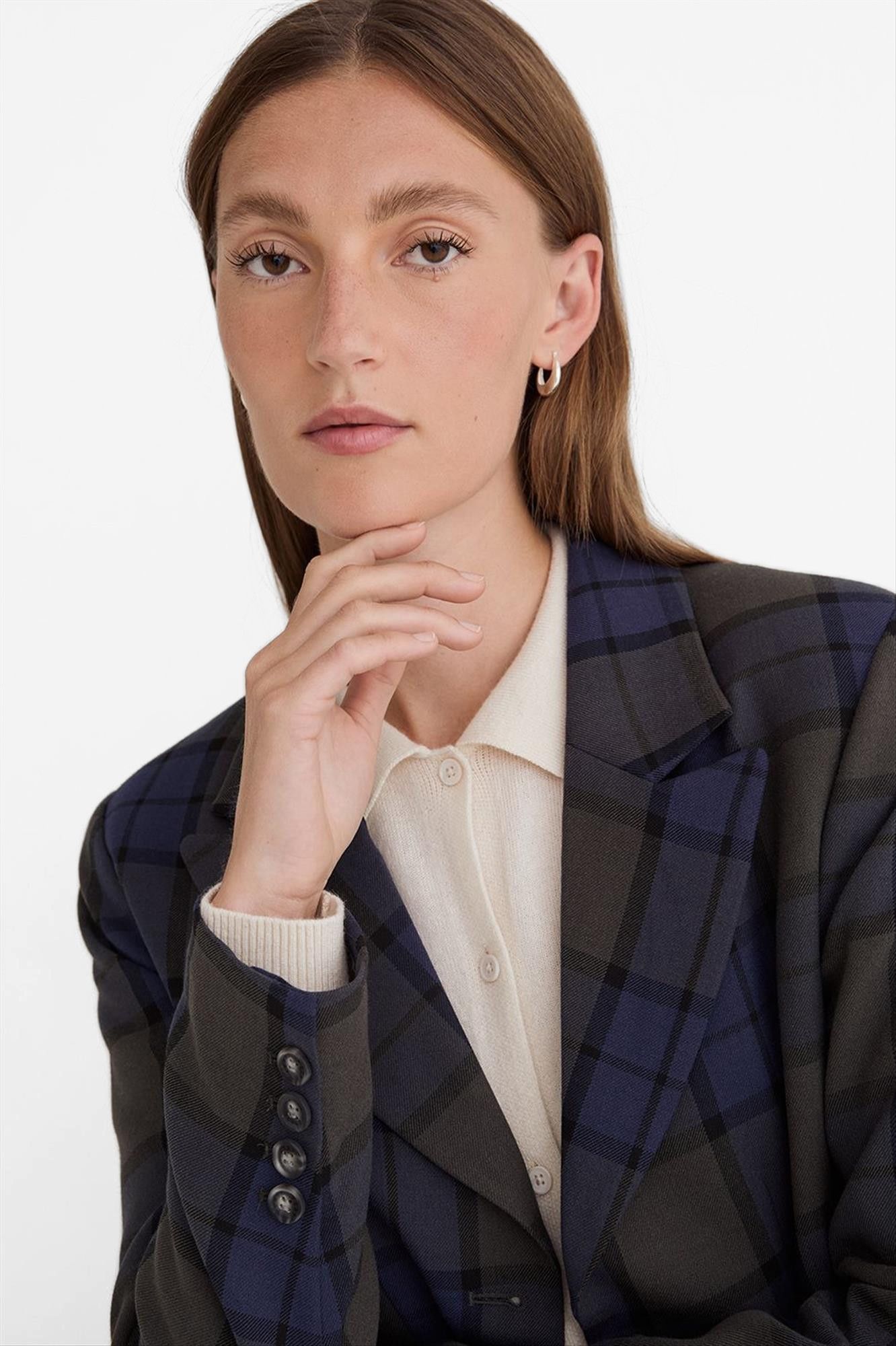 YERSE - Donkergroen-Donkerblauwe Check blazer