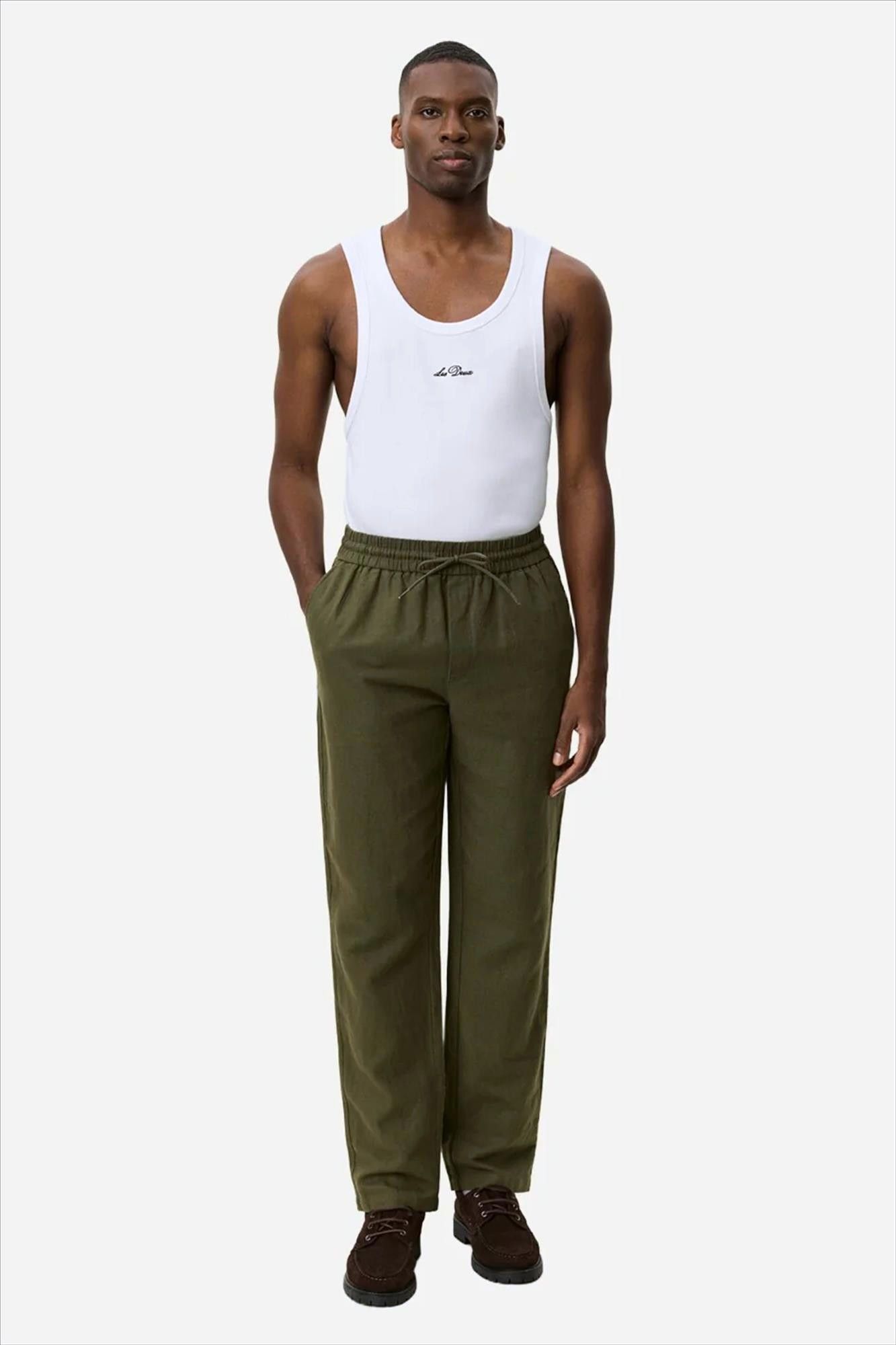 LES DEUX  - Olijfgroene Patrick Linen broek