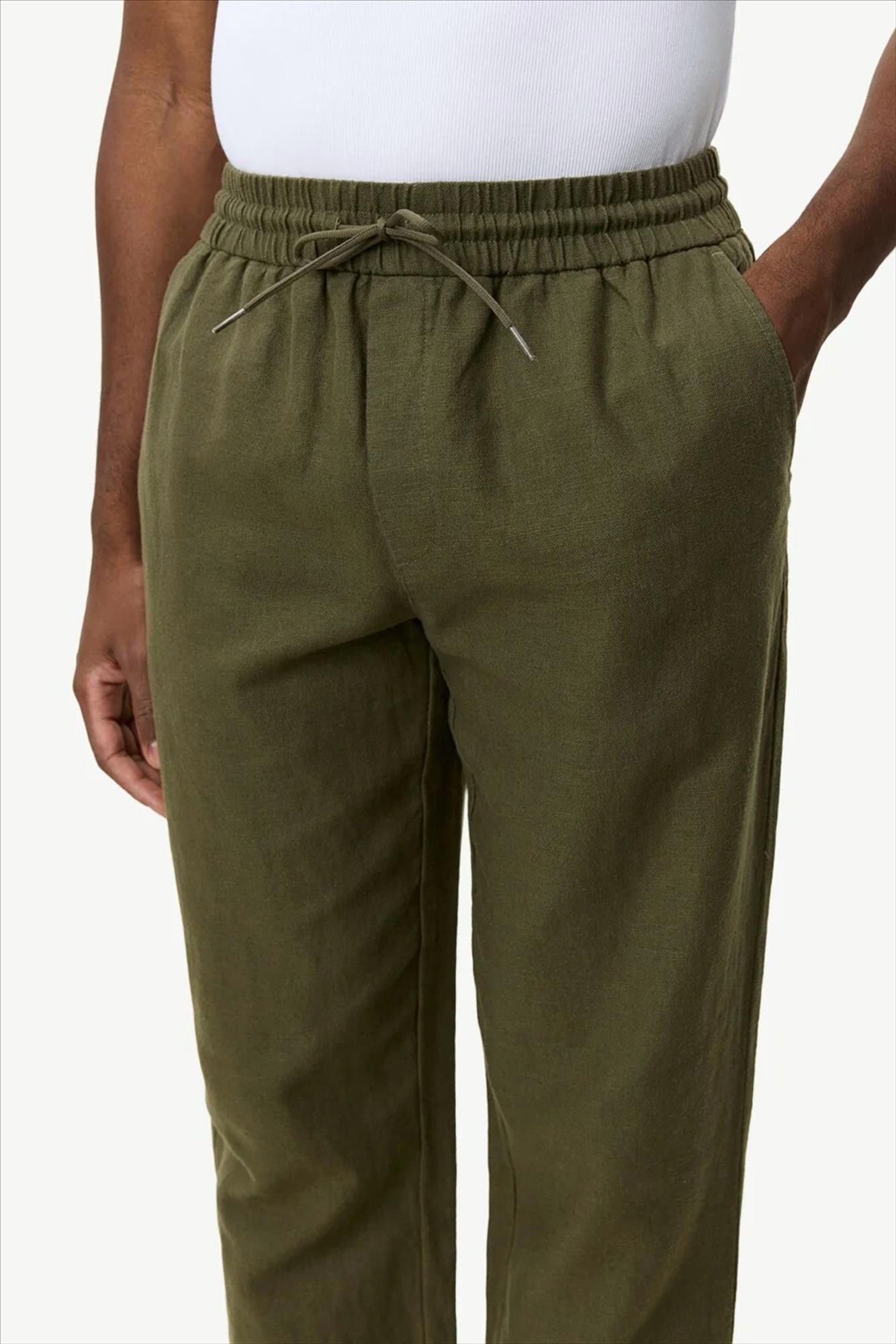 LES DEUX  - Olijfgroene Patrick Linen broek
