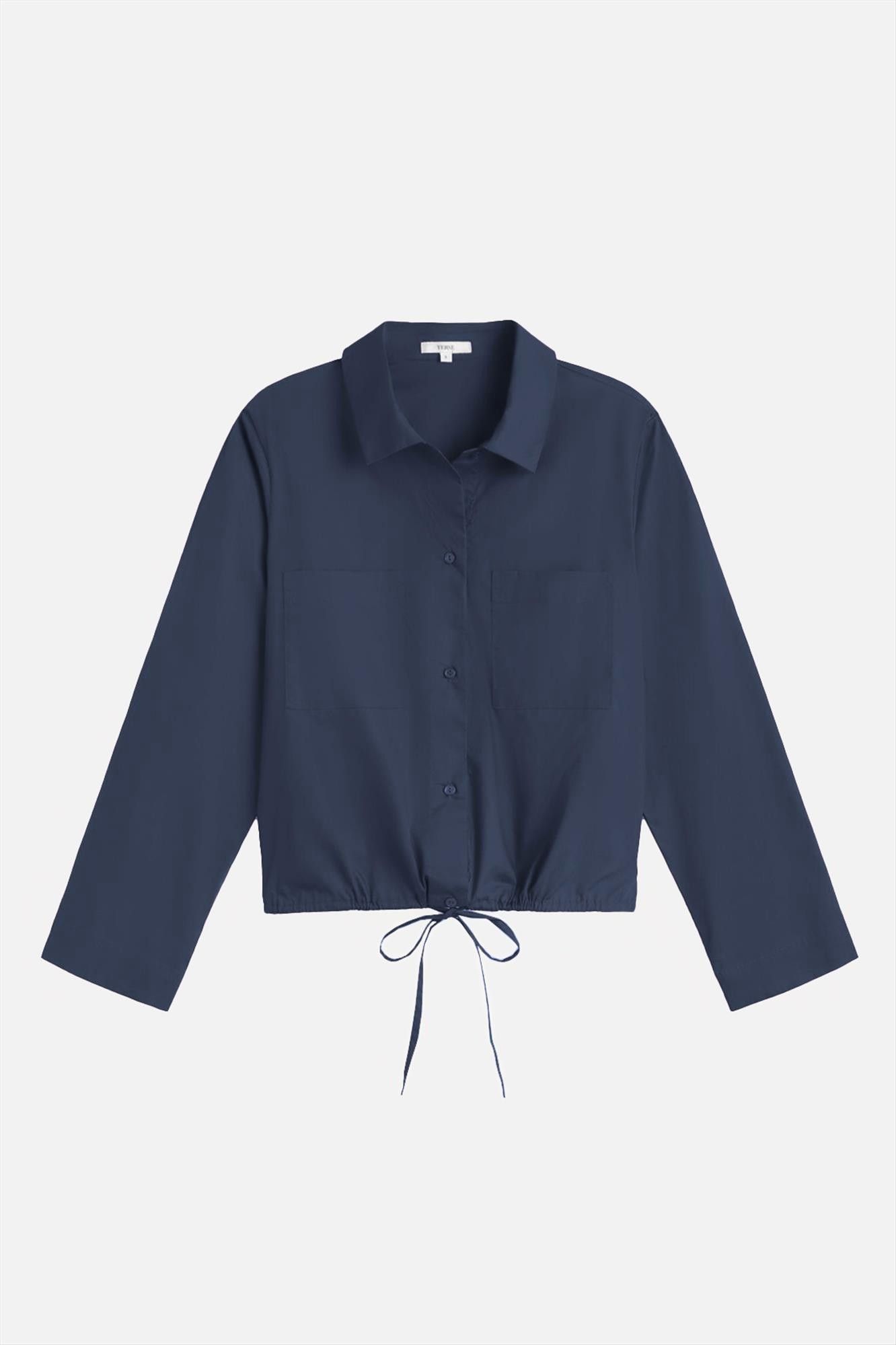 YERSE - Donkerblauwe Poplin blouse