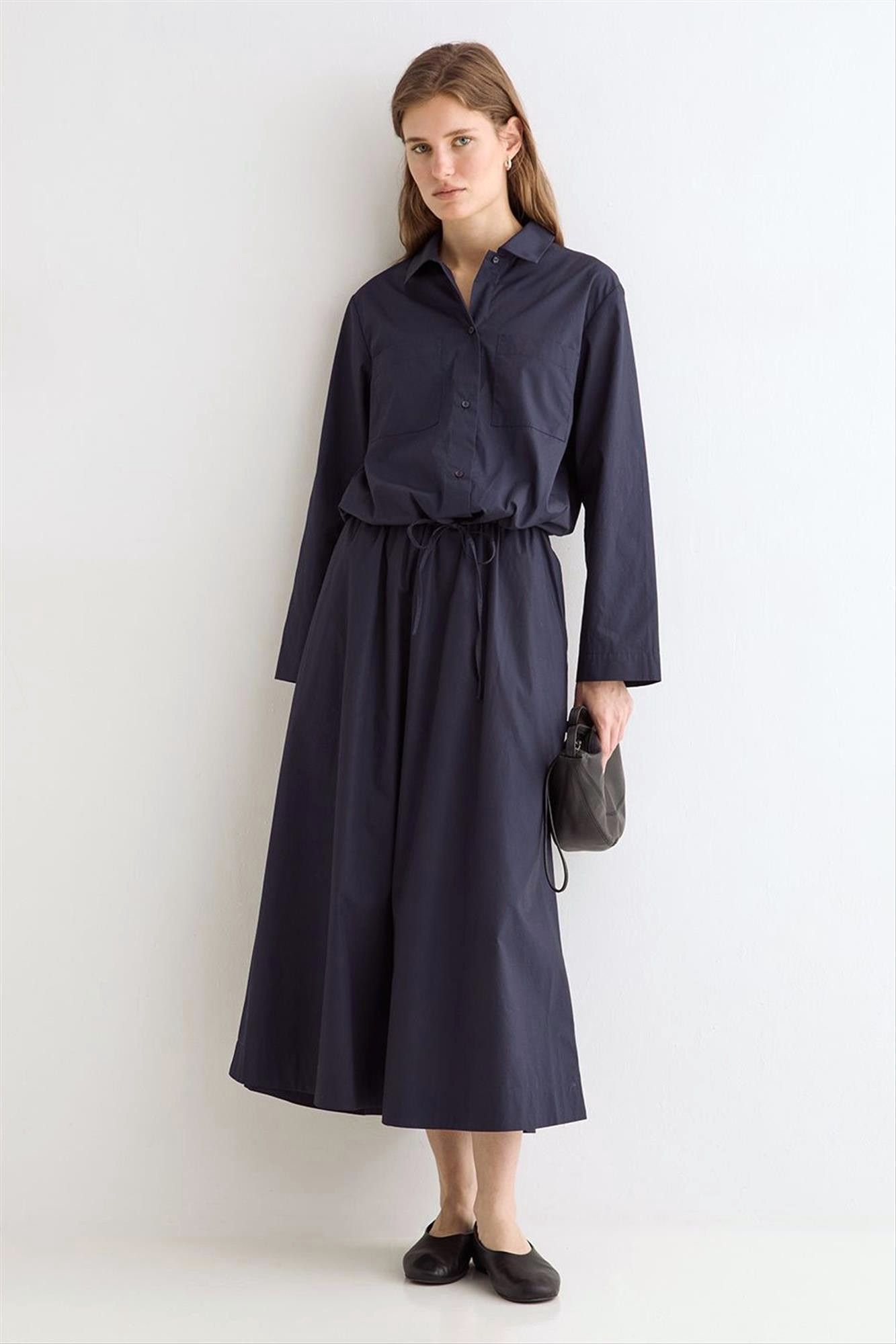 YERSE - Donkerblauwe Poplin blouse