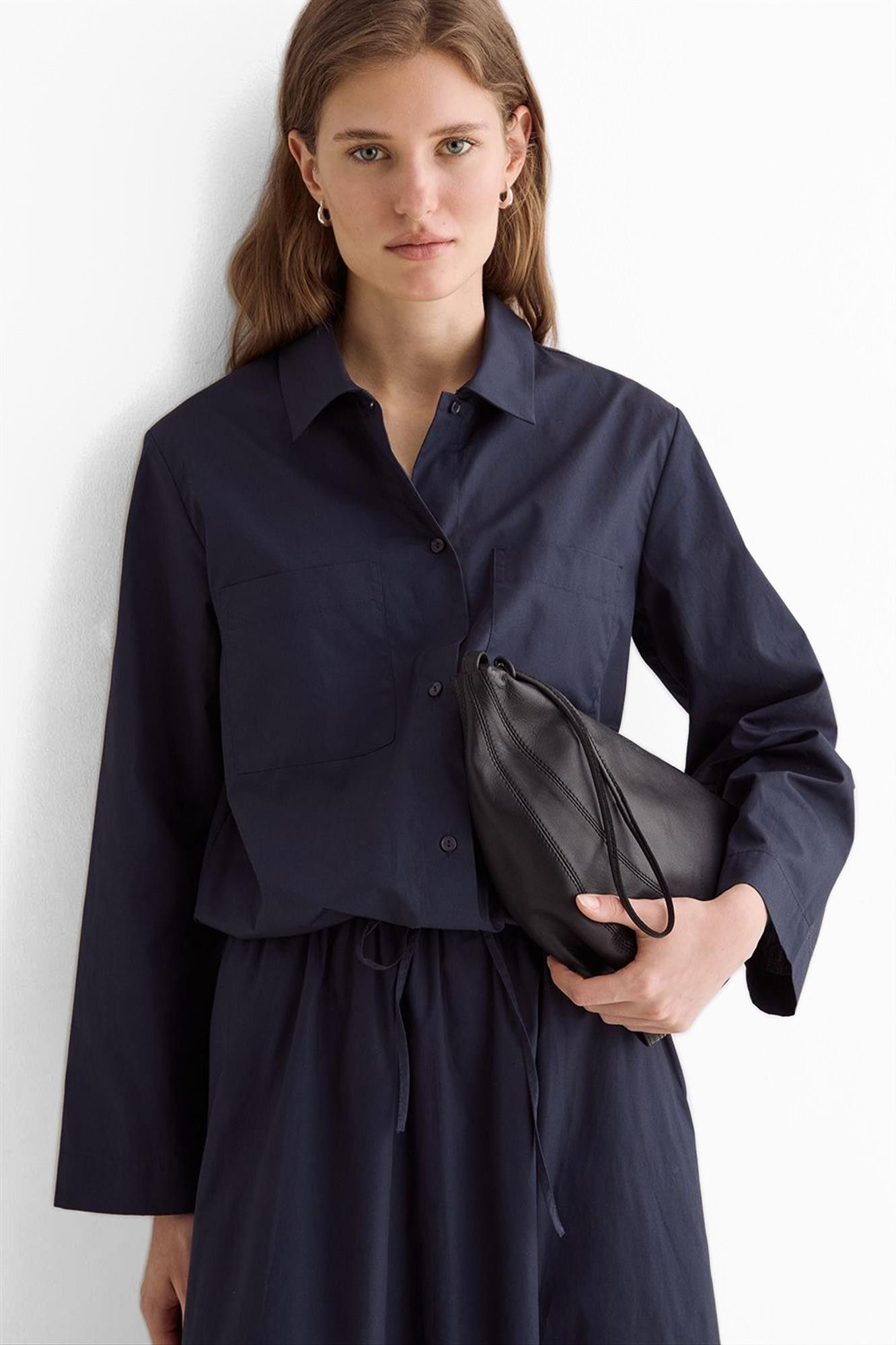 YERSE - Donkerblauwe Poplin blouse