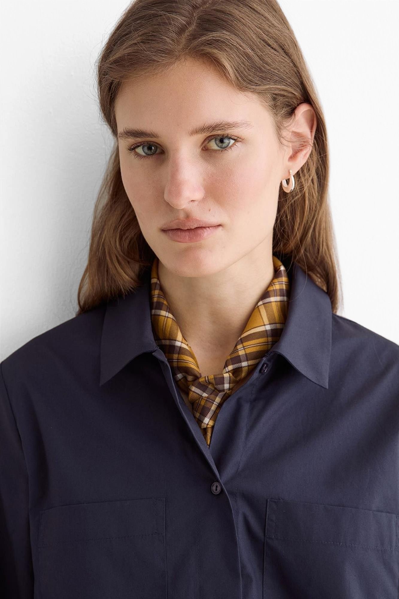 YERSE - Donkerblauwe Poplin blouse