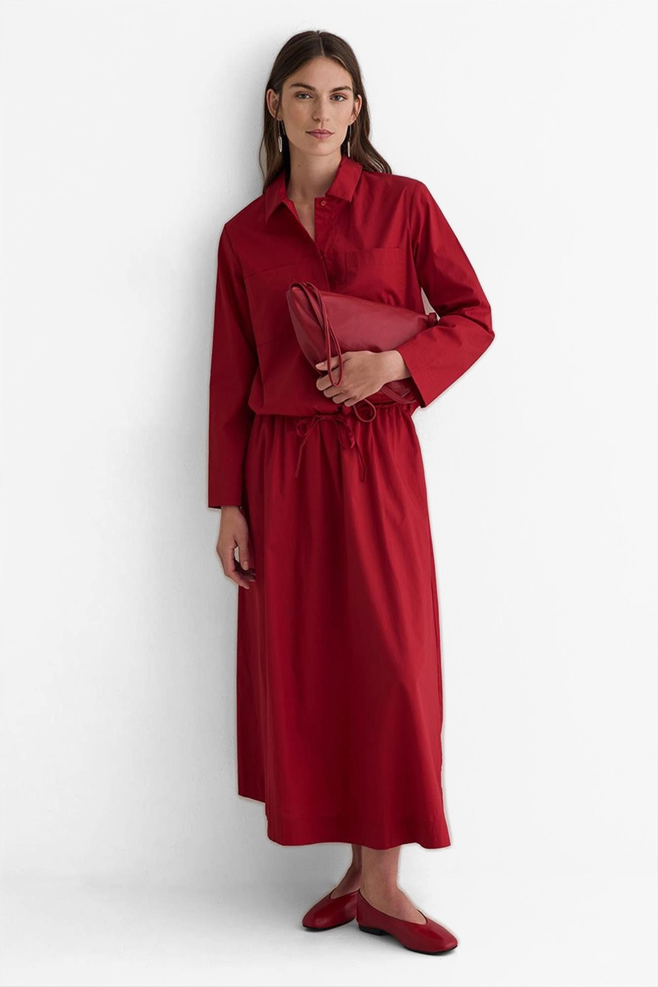 YERSE - Rode Poplin Midi rok
