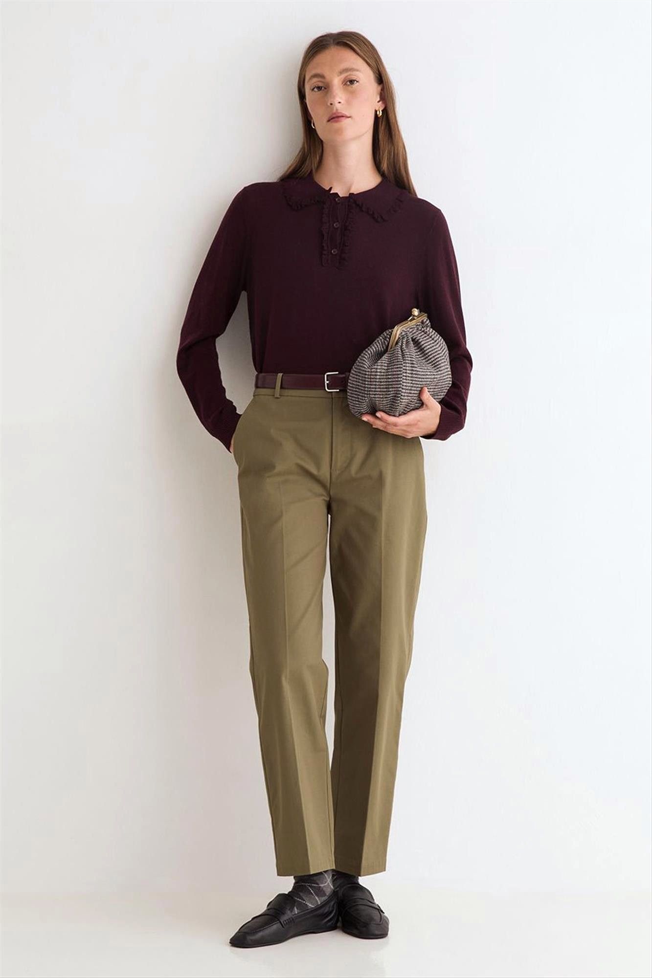 YERSE - Olijfgroene Straight chino