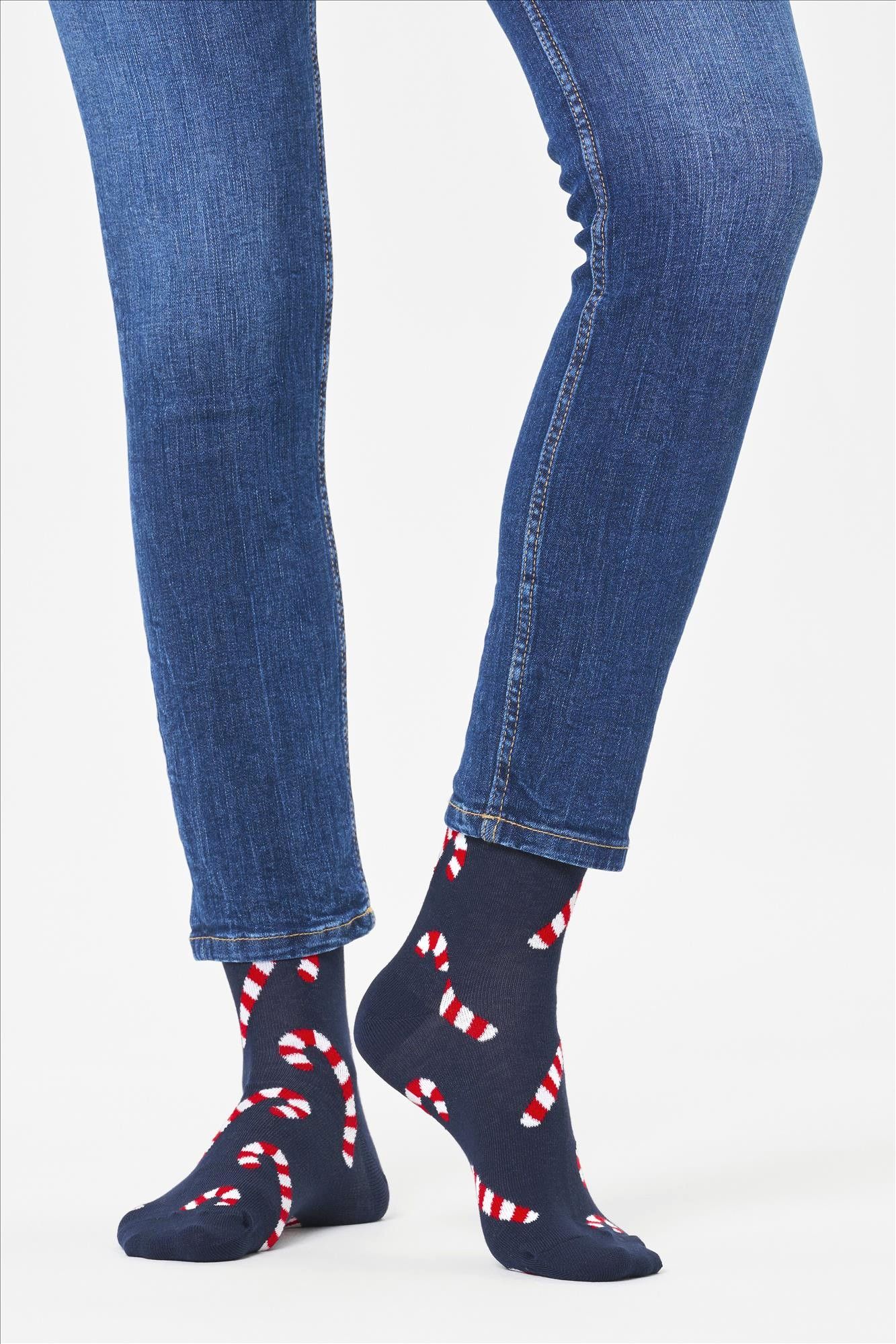 Happy Socks - Donkerblauwe Candy Cane sokken, maat: 41-46