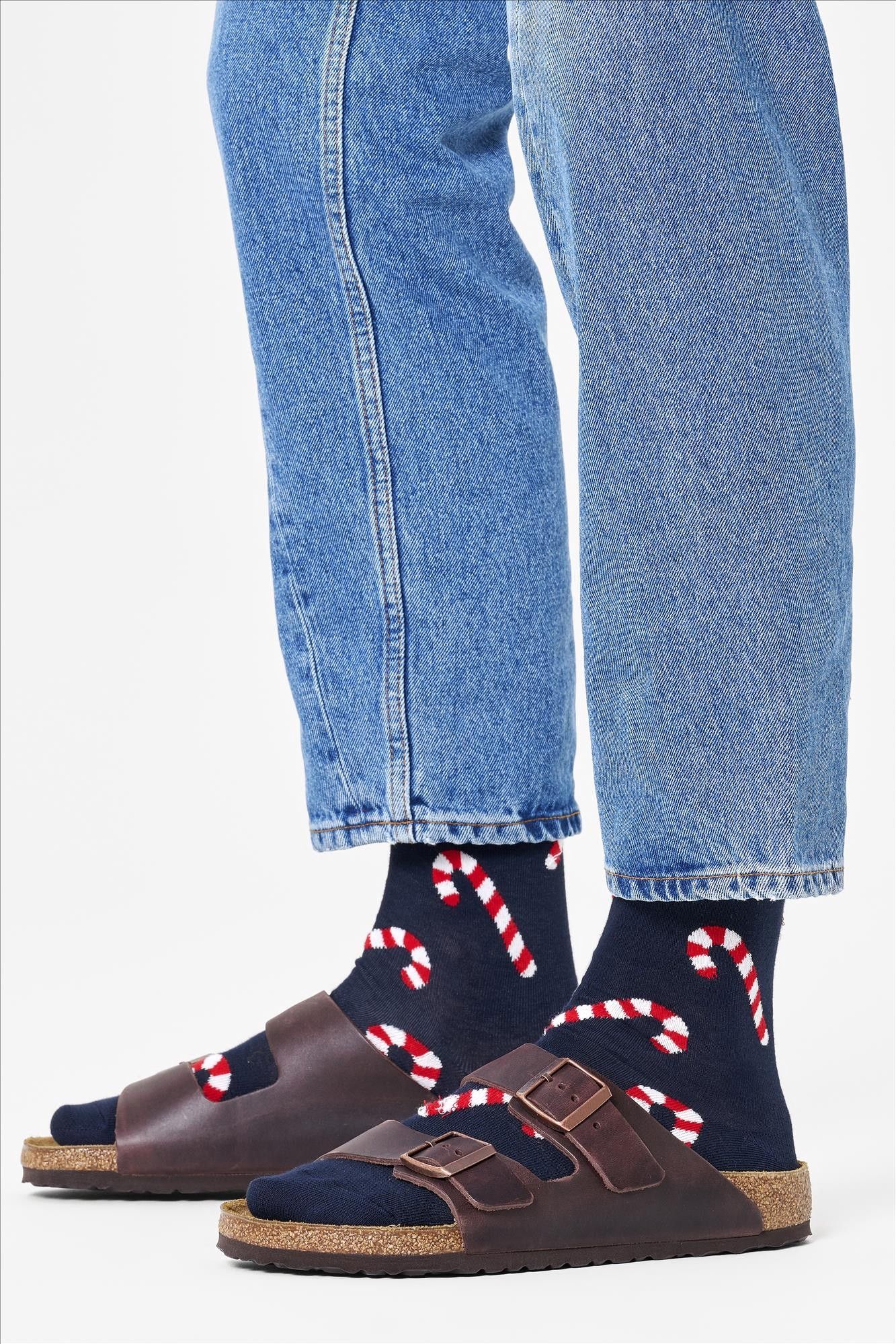Happy Socks - Donkerblauwe Candy Cane sokken, maat: 41-46