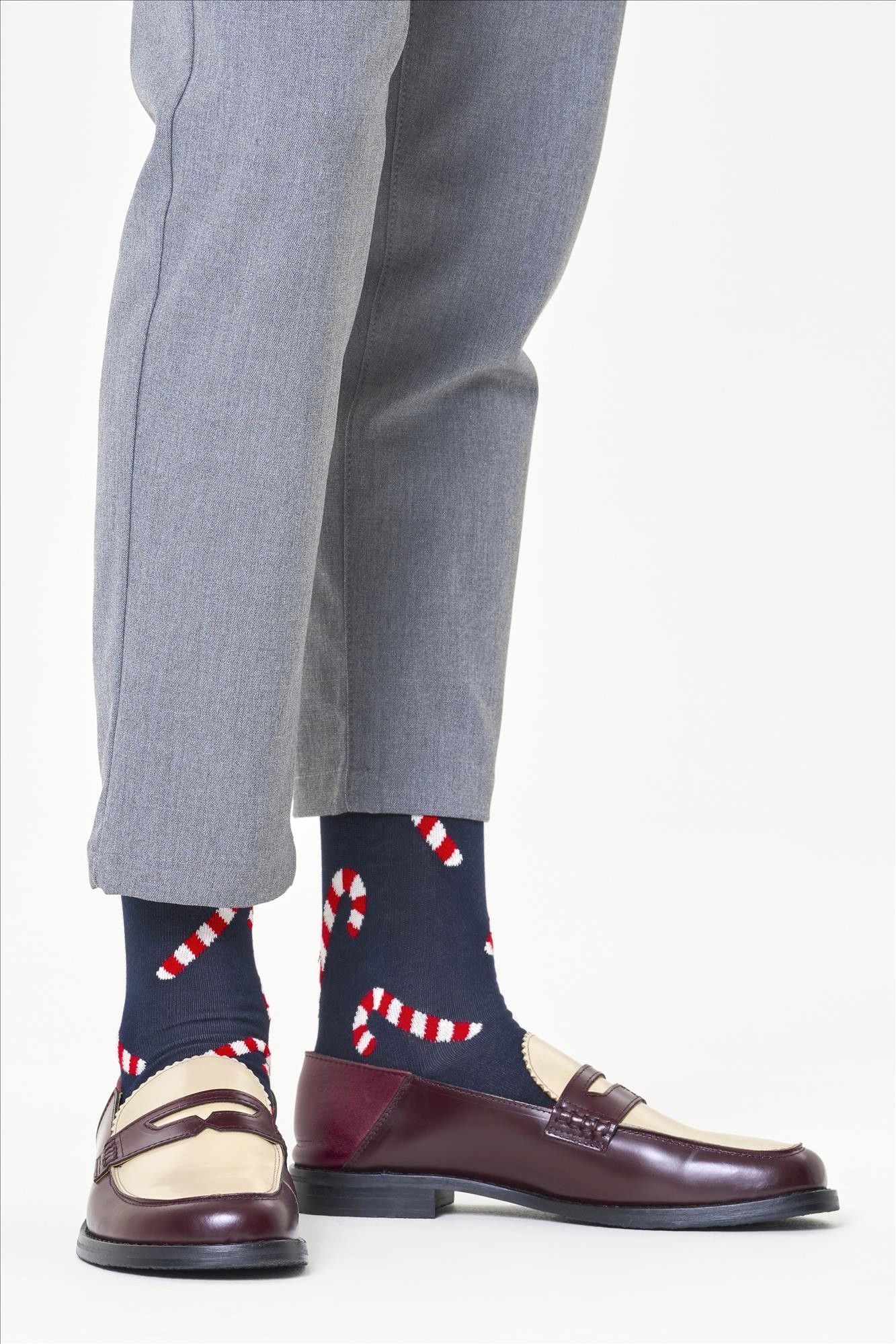 Happy Socks - Donkerblauwe Candy Cane sokken, maat: 41-46