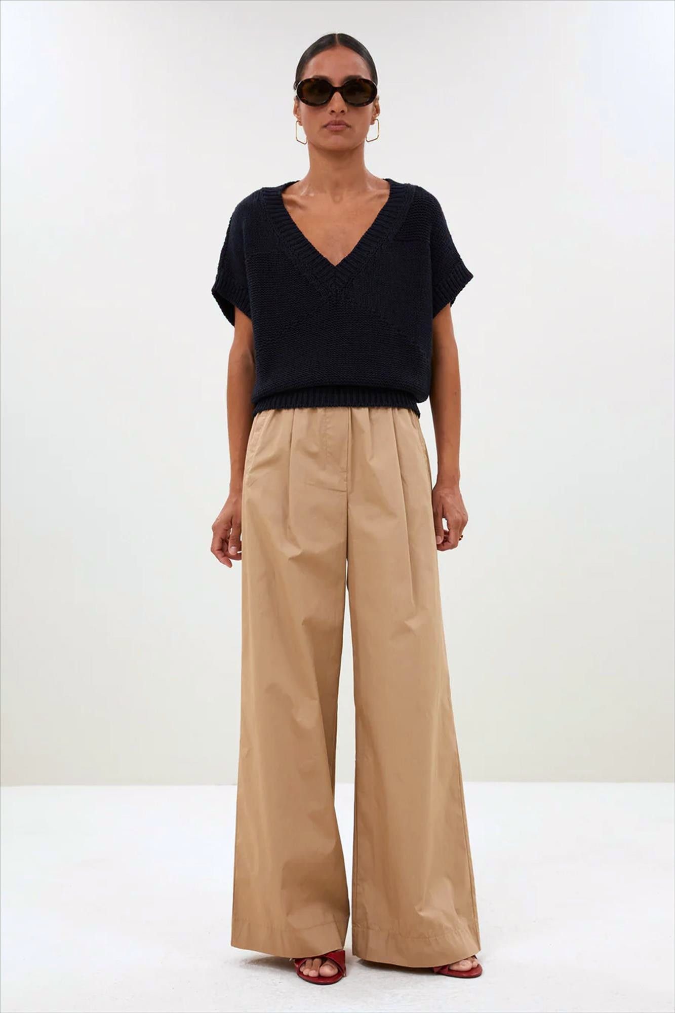 BY BAR - Camel Benji Poplin broek