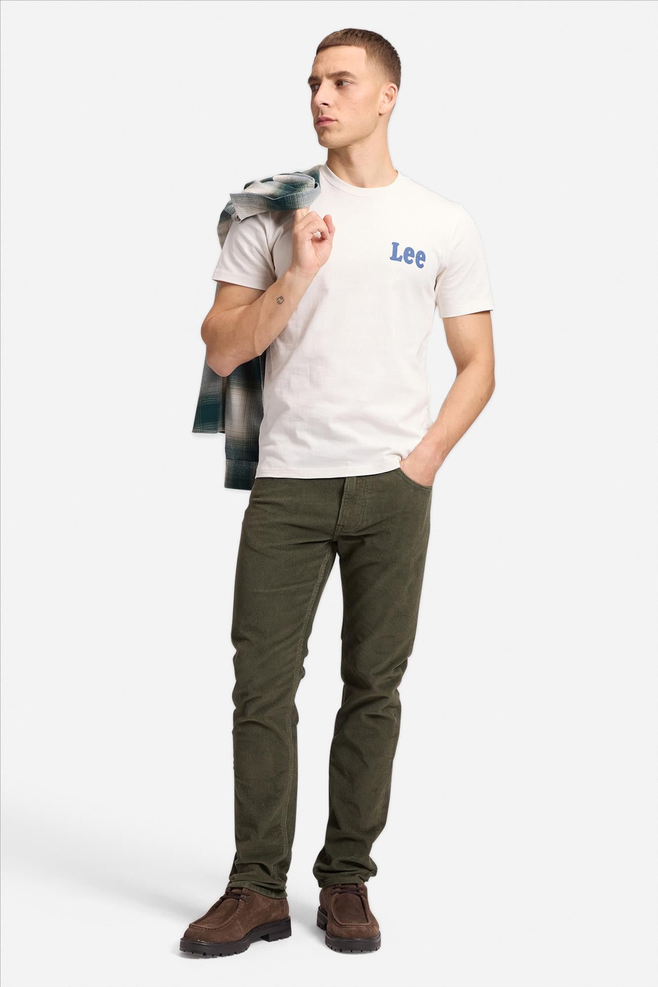 Lee - Donkergroene Daren Cord straight broek