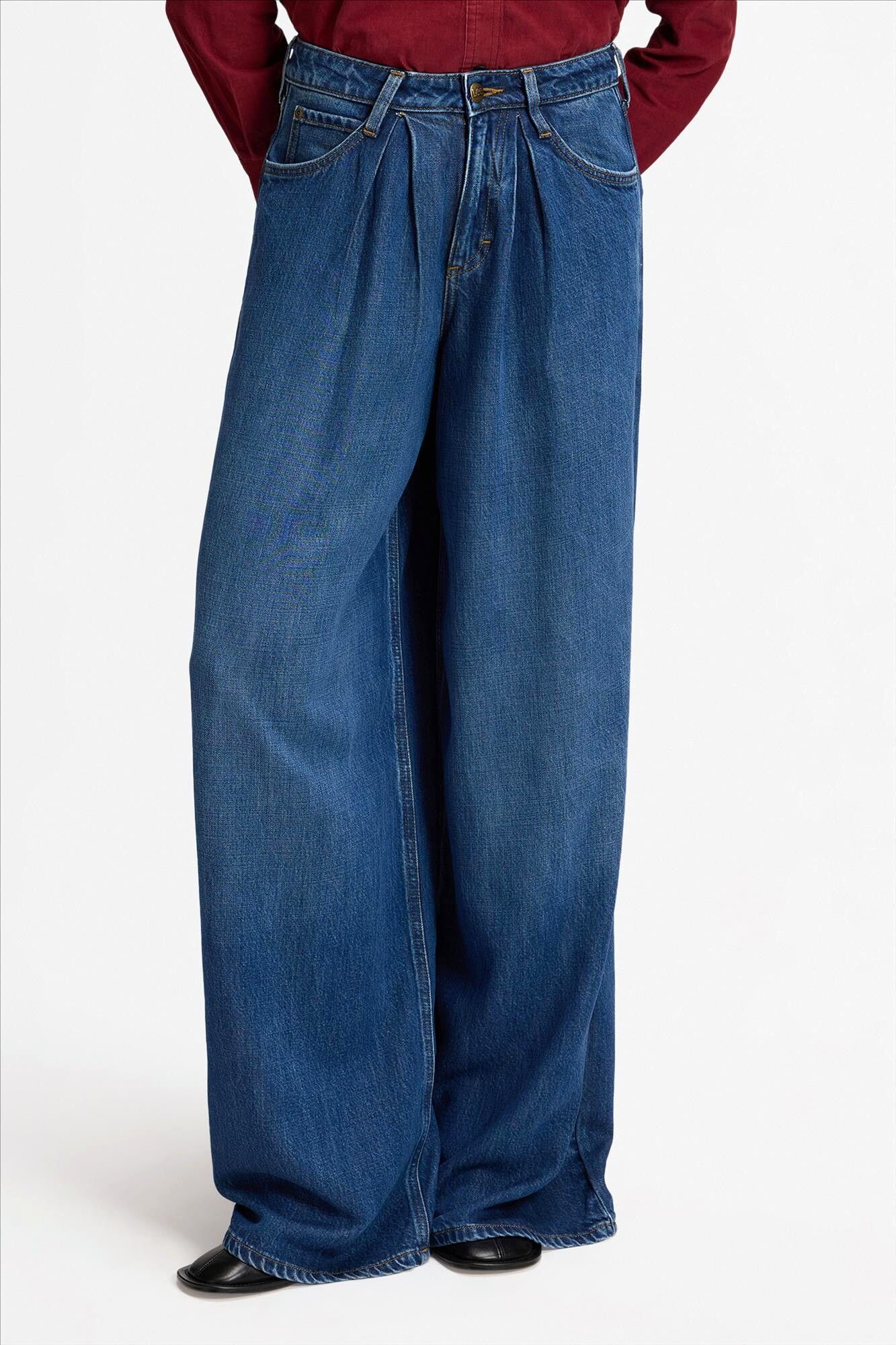 Lee - Donkerblauwe Pleated Jean wide jeans