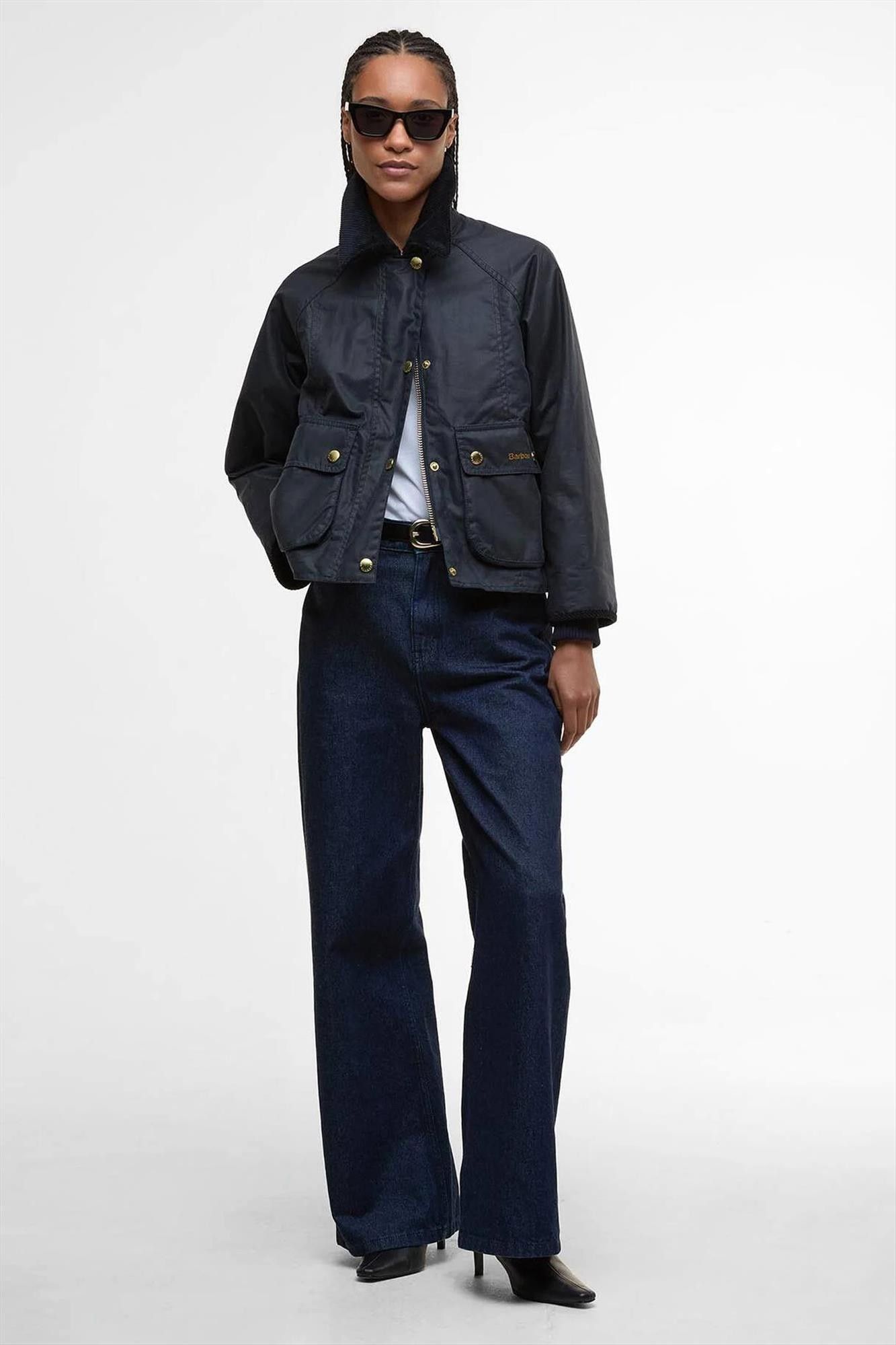 Barbour - Donkerblauwe Cropped Beadnell Waxed jas