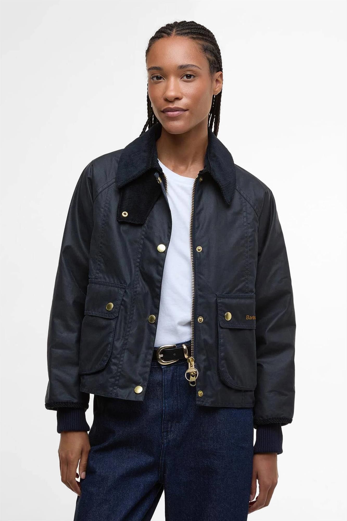 Barbour - Donkerblauwe Cropped Beadnell Waxed jas