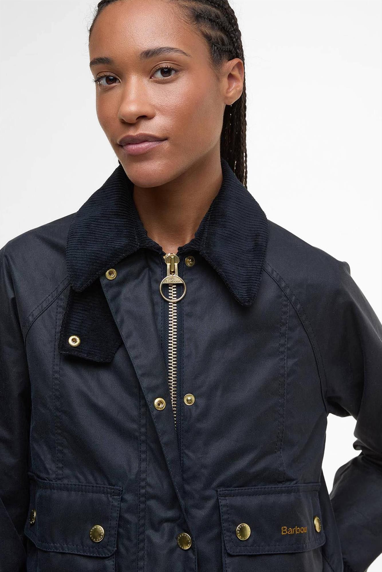 Barbour - Donkerblauwe Cropped Beadnell Waxed jas