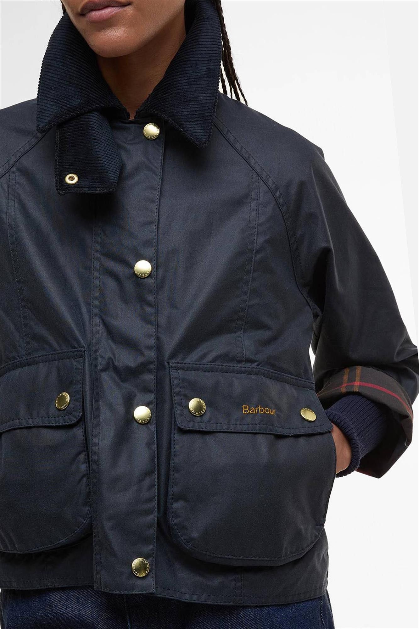 Barbour - Donkerblauwe Cropped Beadnell Waxed jas