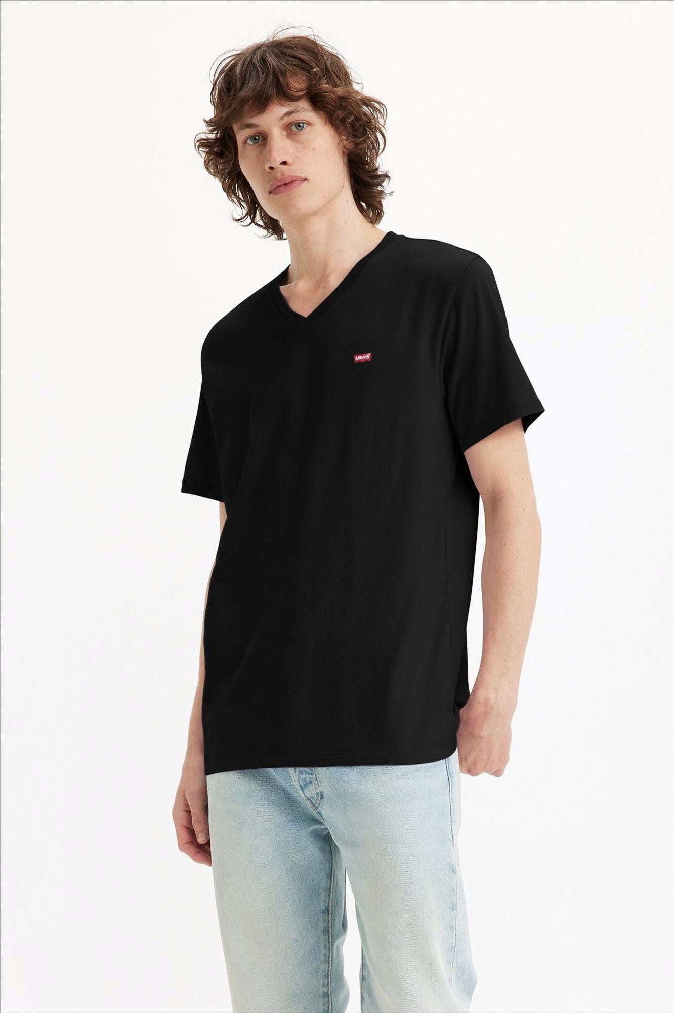 Levi's - Zwarte Batwing Logo T-shirt met V-hals