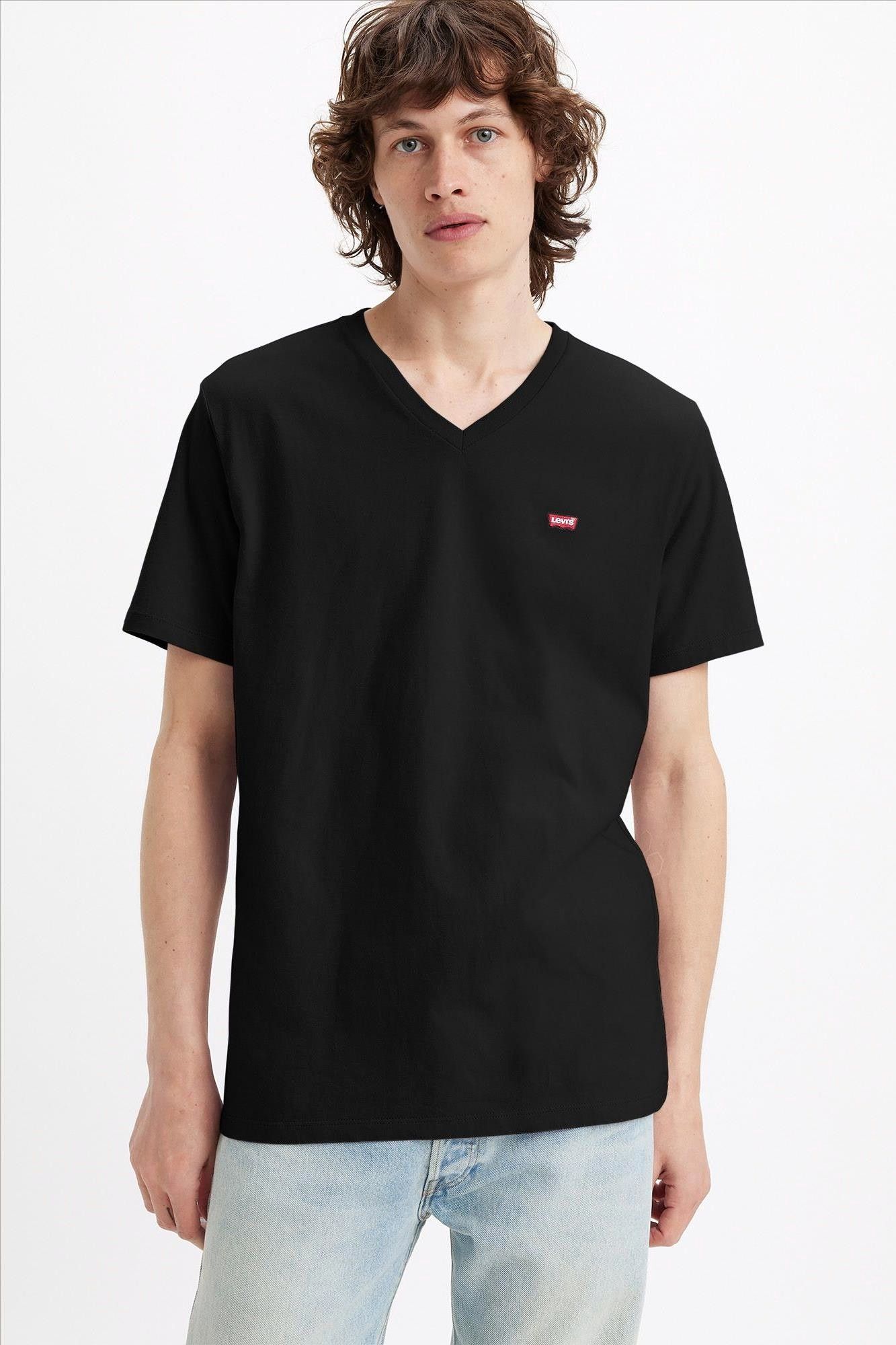 Levi's - Zwarte Batwing Logo T-shirt met V-hals