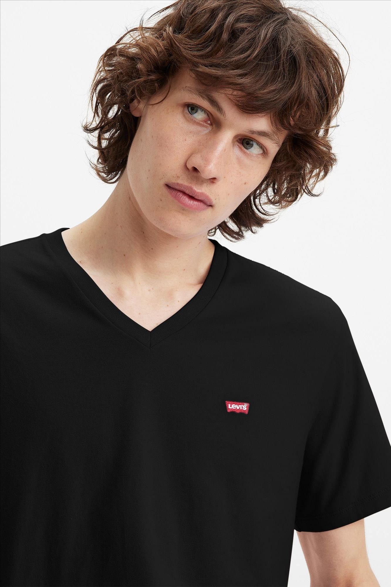 Levi's - Zwarte Batwing Logo T-shirt met V-hals