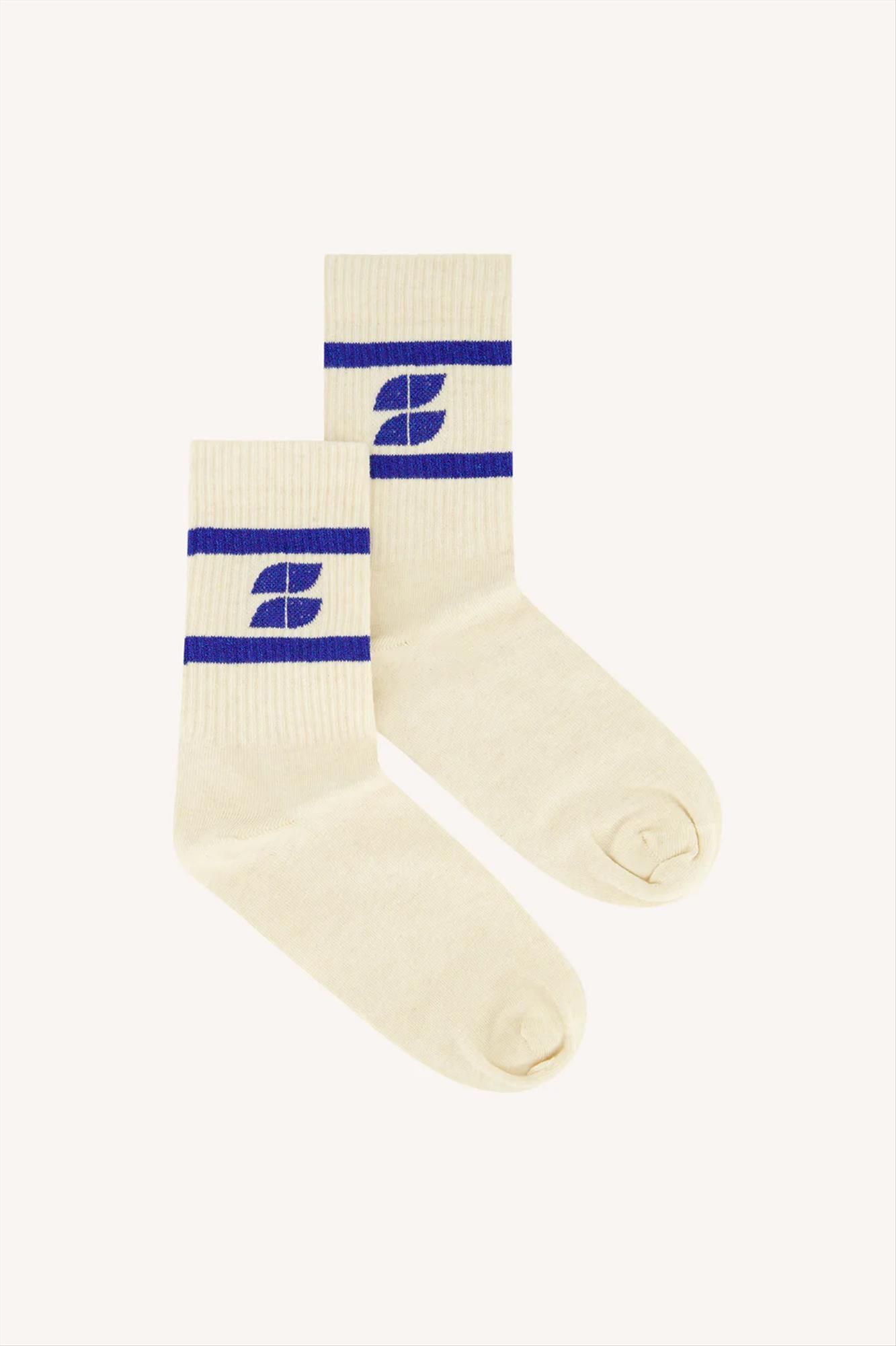 BY BAR - Ecru-Blauwe Logo Sparkle sokken