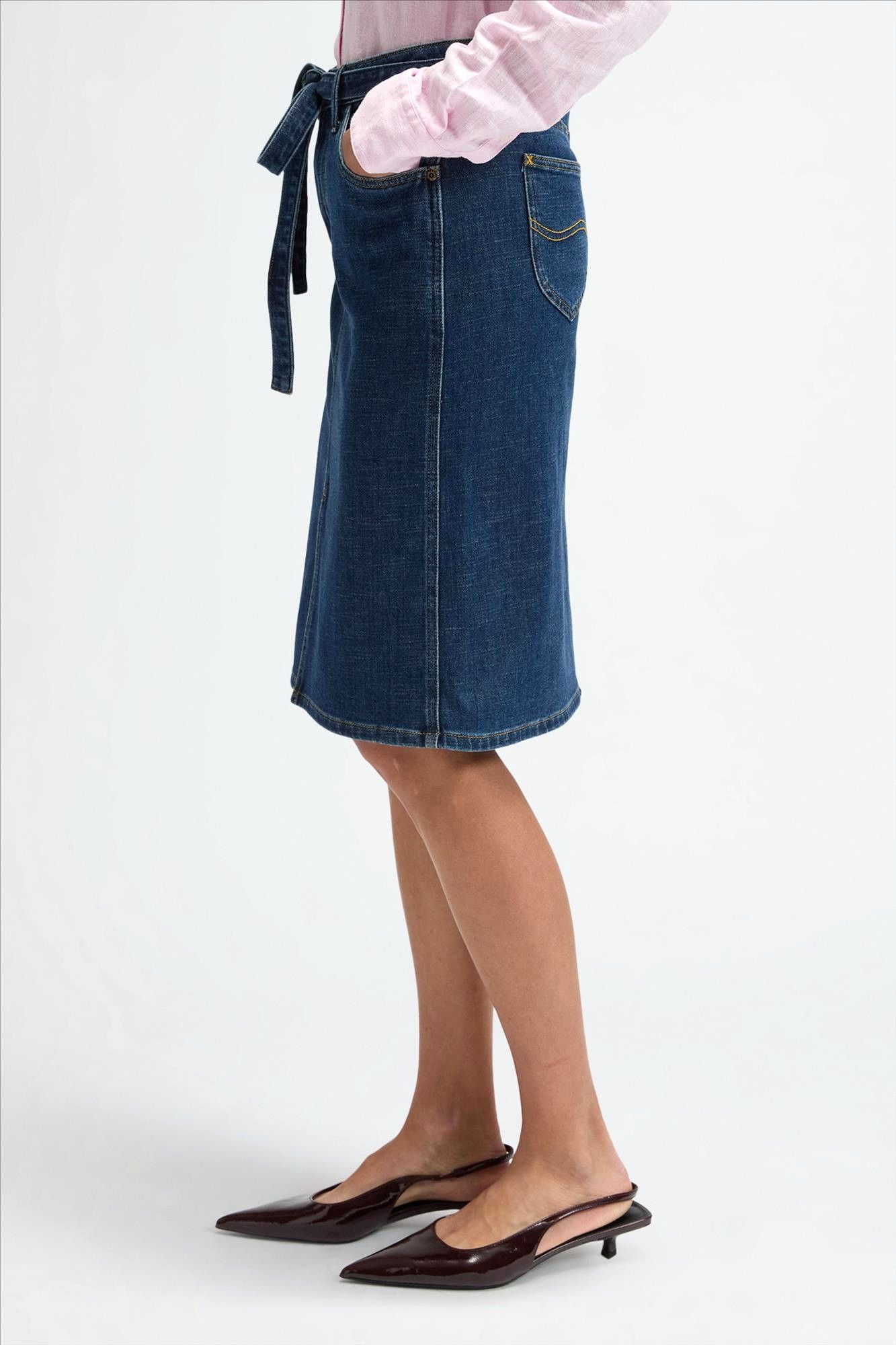 Lee - Donkerblauwe Regular Midi jeansrok