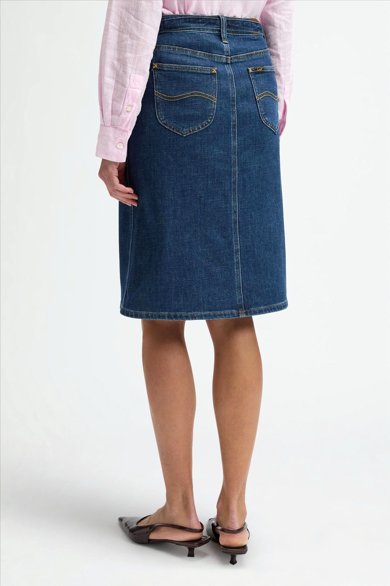Lee - Donkerblauwe Regular Midi jeansrok