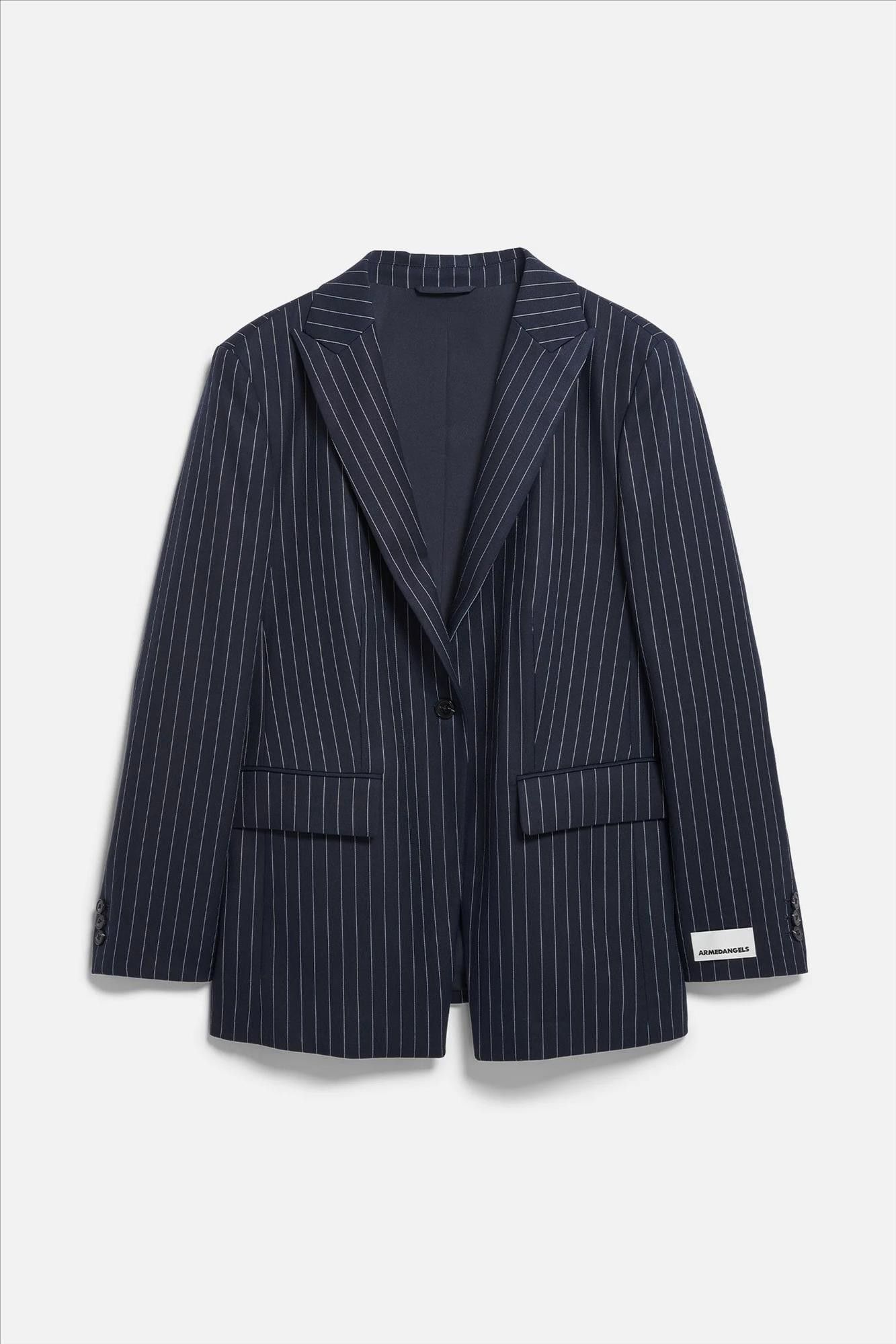 Armed Angels - Donkerblauwe Mikulaa Pinstripe blazer