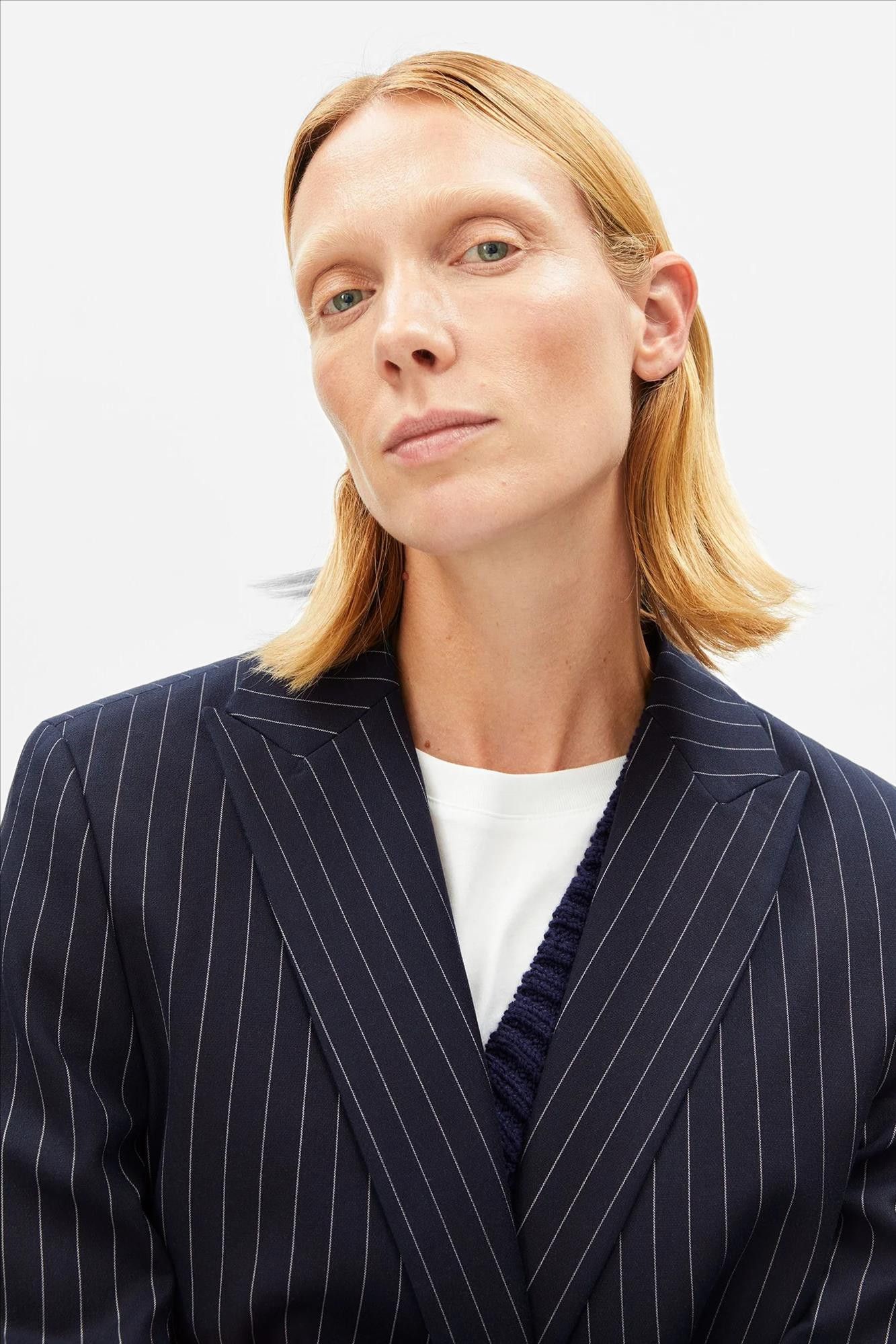 Armed Angels - Donkerblauwe Mikulaa Pinstripe blazer