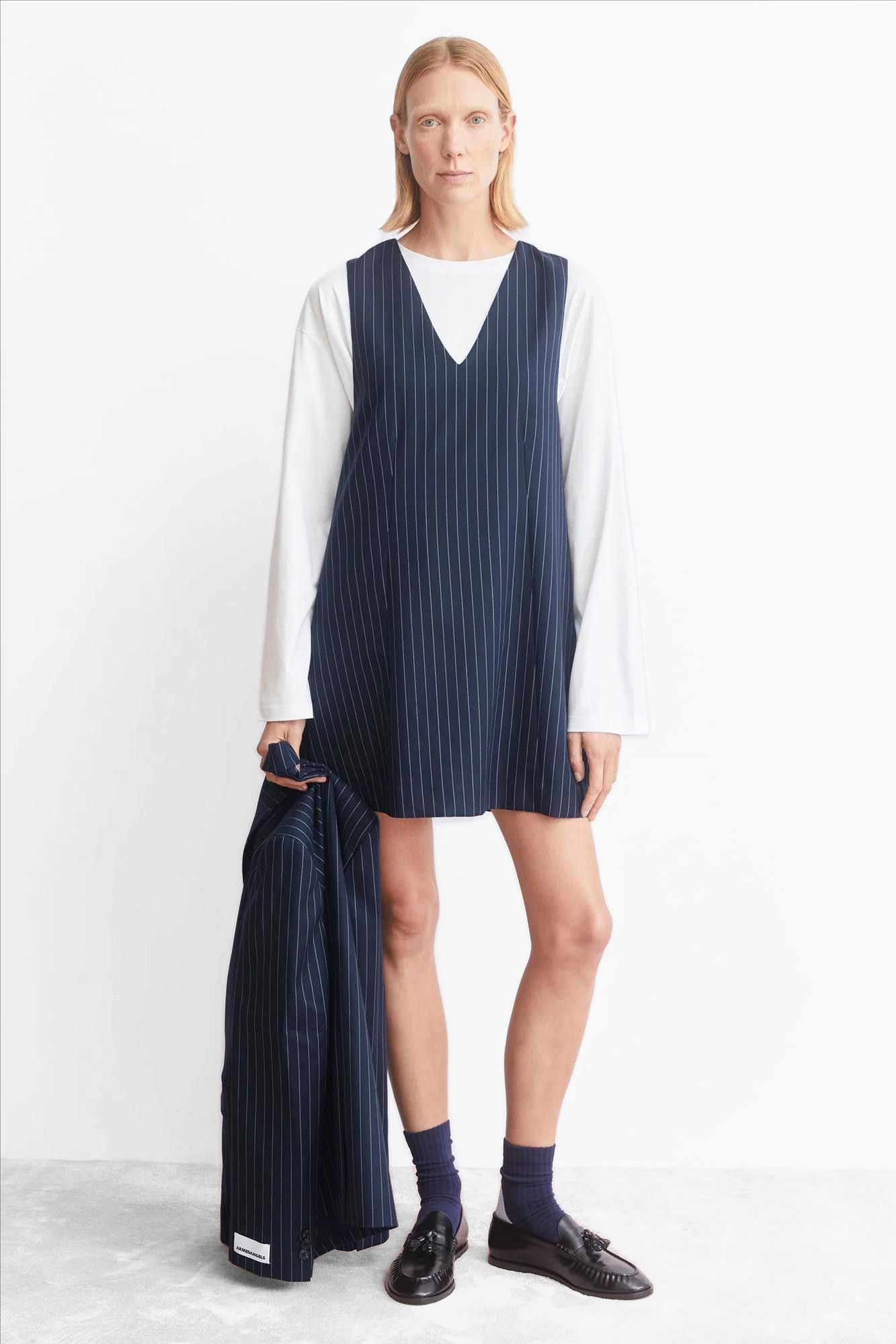Armed Angels - Donkerblauwe Mikulaa Pinstripe blazer