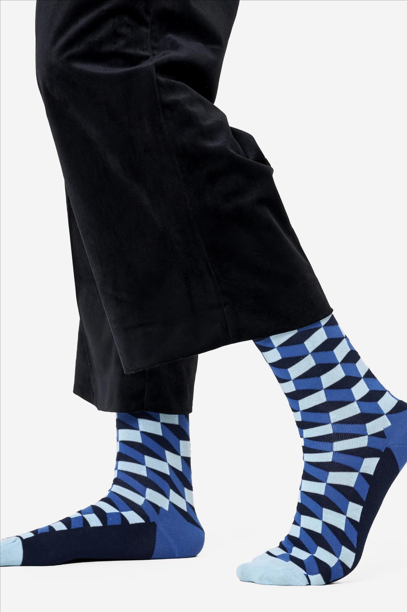 Happy Socks - Blauwe Optic Filled sokken, maat: 36-40