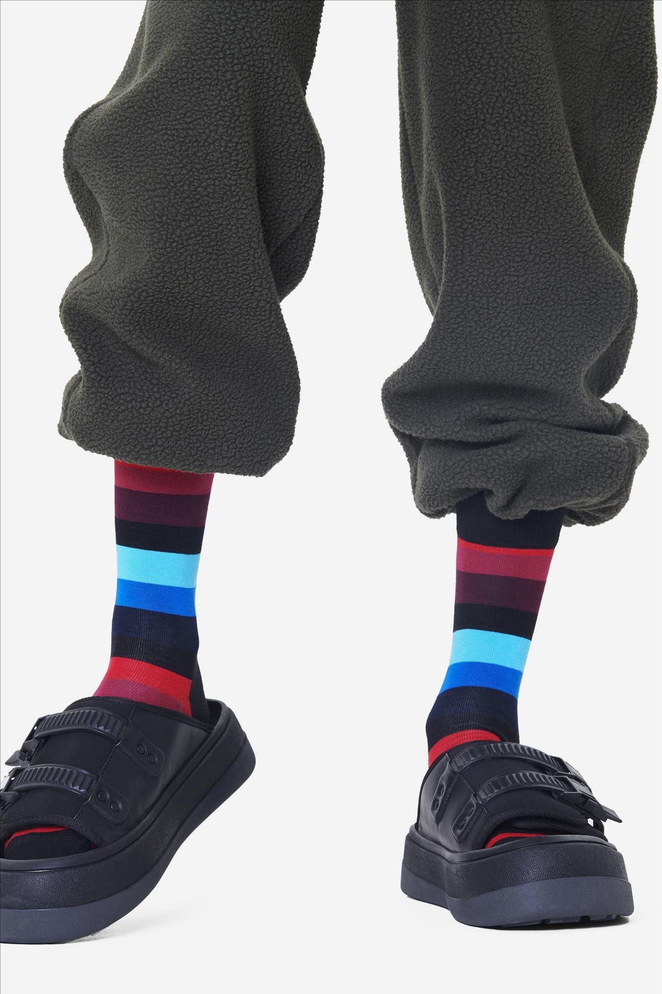 Happy Socks - Zwart-blauwe-rode Stripe sokken, maat: 41-46