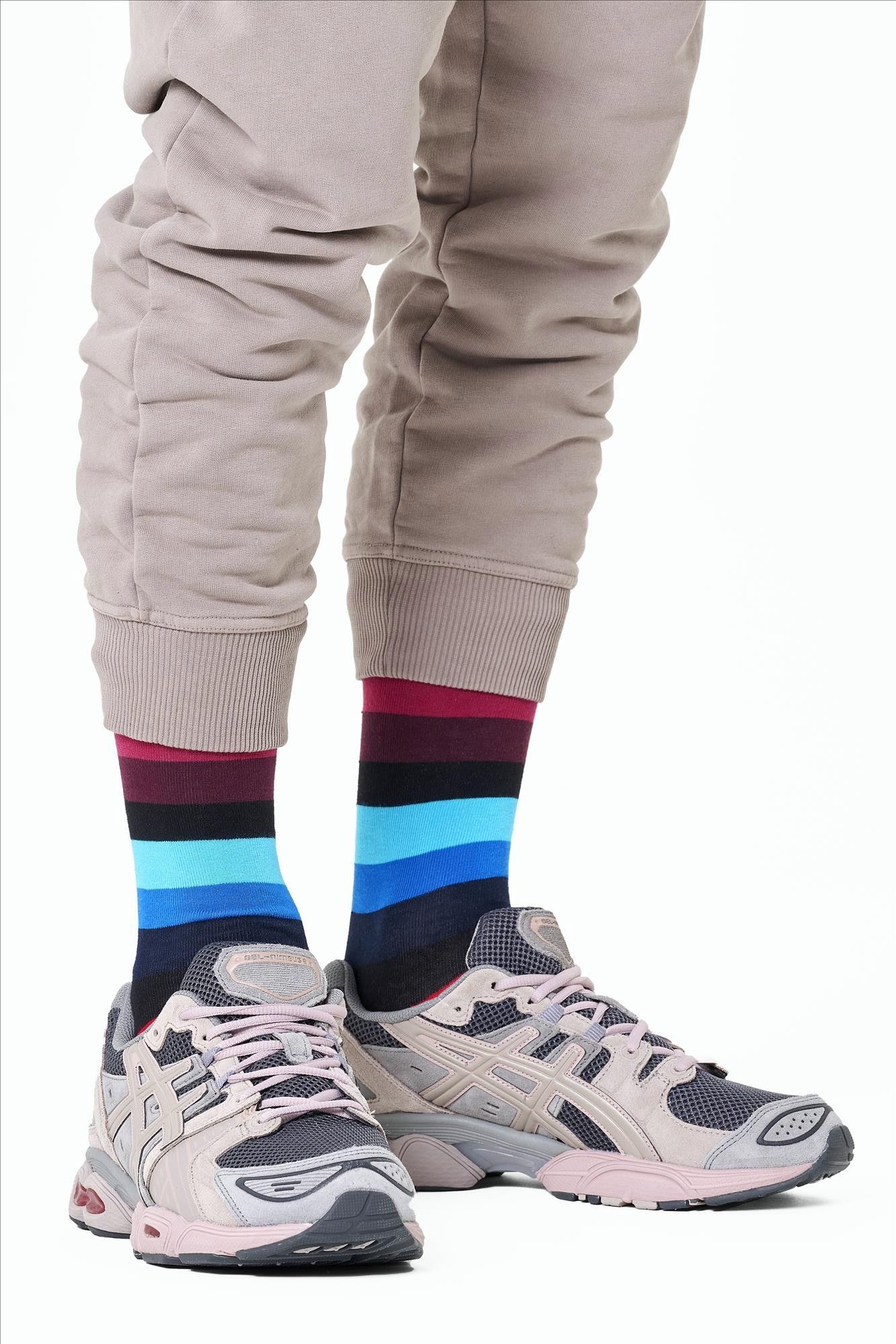 Happy Socks - Zwart-blauwe-rode Stripe sokken, maat: 41-46