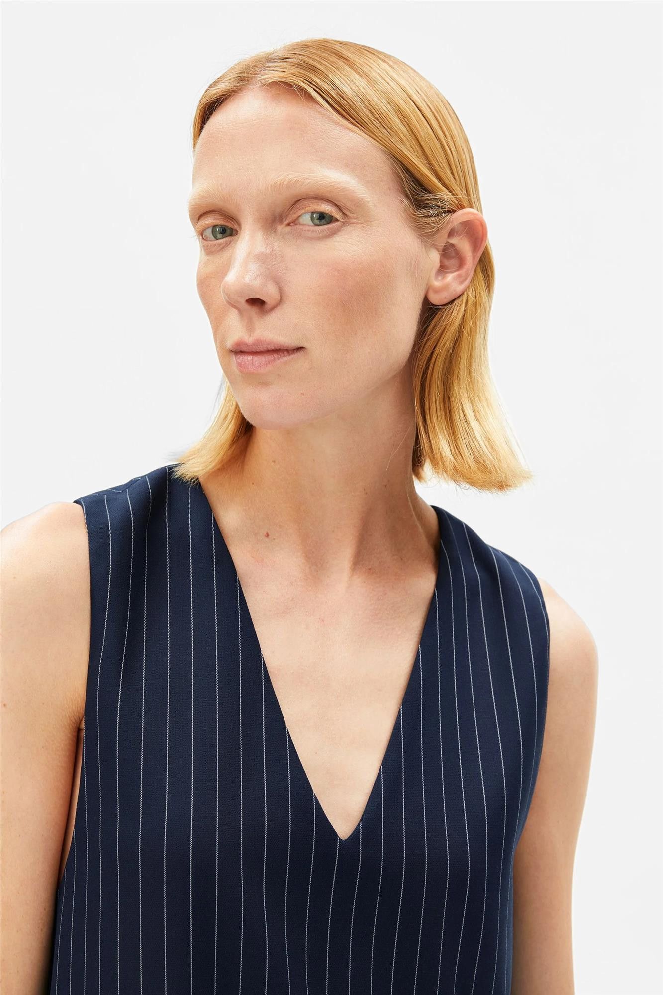 Armed Angels - Donkerblauwe Pinaafo Pinstripe jurk